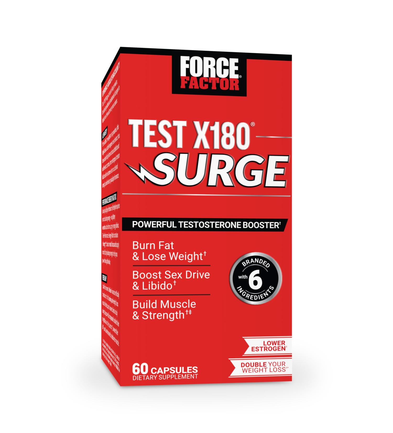Test X180 Surge Testosterone Booster - Build Muscle Burn Fat Lower Estrogen | Force Factor 60 Capsules - Buy Online on GoSupps.com