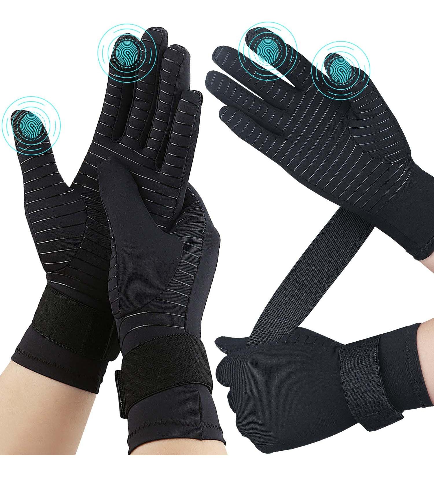 2 Pairs Full Finger Copper Arthritis Compression Gloves for Men & Women - Wrist Support for Carpal Tunnel Hand Pain Relief & Typing - Touchscreen Tips - Large/X-Large (Black - Buy Online on GoSupps.com
