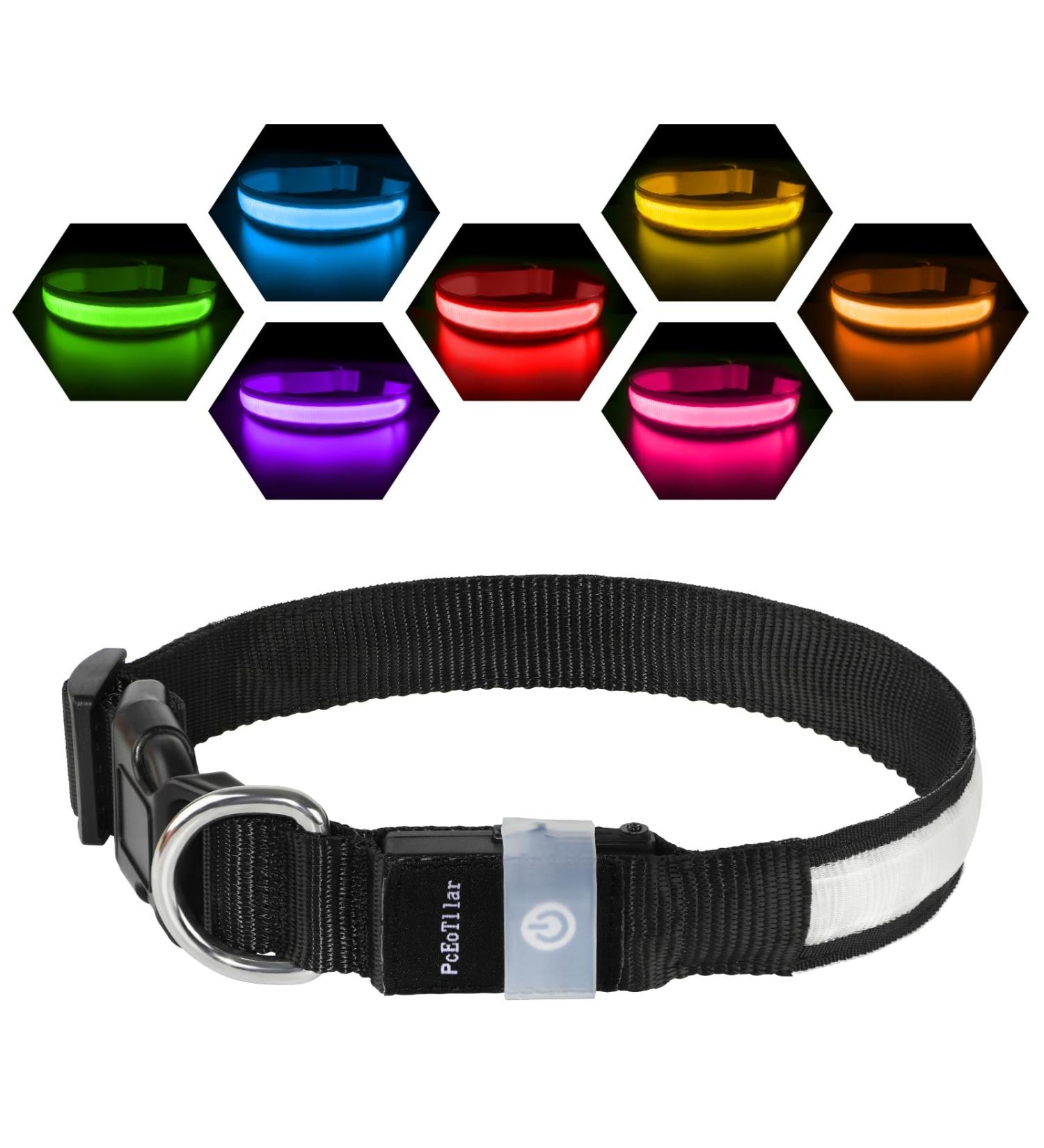 Luminous USB-C LED Dog Collar | Waterproof Light-Up Collar for Small & Medium Dogs | 7 Color Flashing Adjustable Size (28-40cm) - Buy Online on GoSupps.com