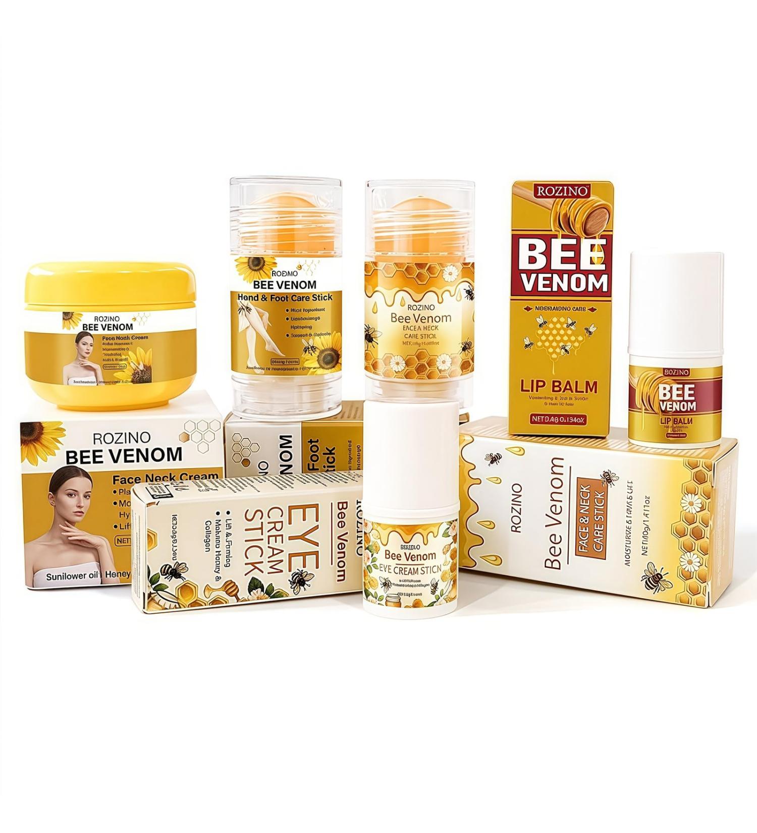Bee Venom Skincare Set - 5-Piece Kit with Face & Neck Cream Lip Balm Eye Cream Stick Face/Neck Care Stick Hand & Foot Care Stick - Fast-Absorbing Non-Sticky Moisturization (5 Count 5) 5 5 - Buy Online on GoSupps.com