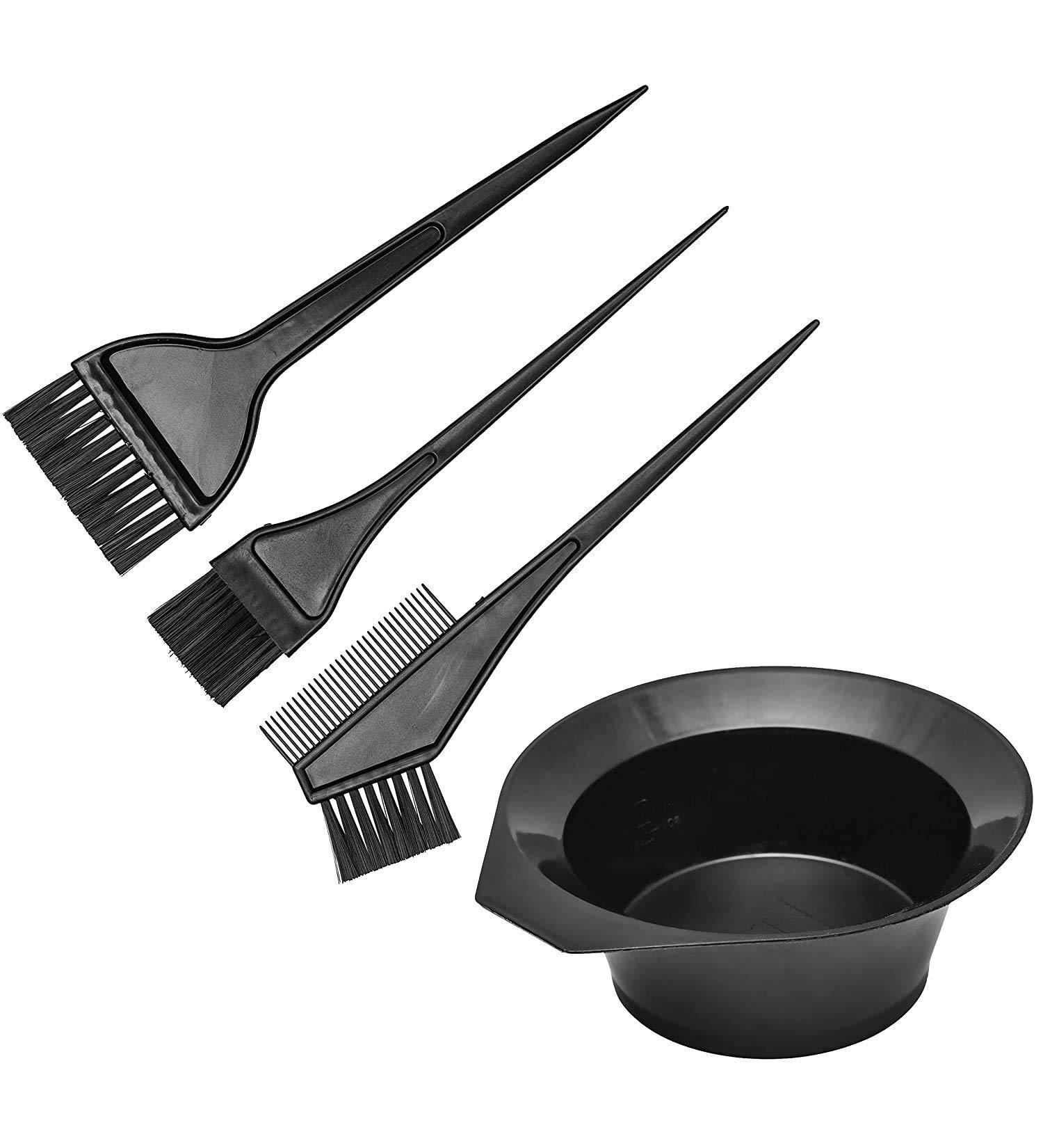 HF Haute Fashion Hair Coloring Dye Brushes with Bowl Kit - Set of 4 | For Men and Women | Black | 3 Brushes & Mixing Bowl - Buy Online on GoSupps.com