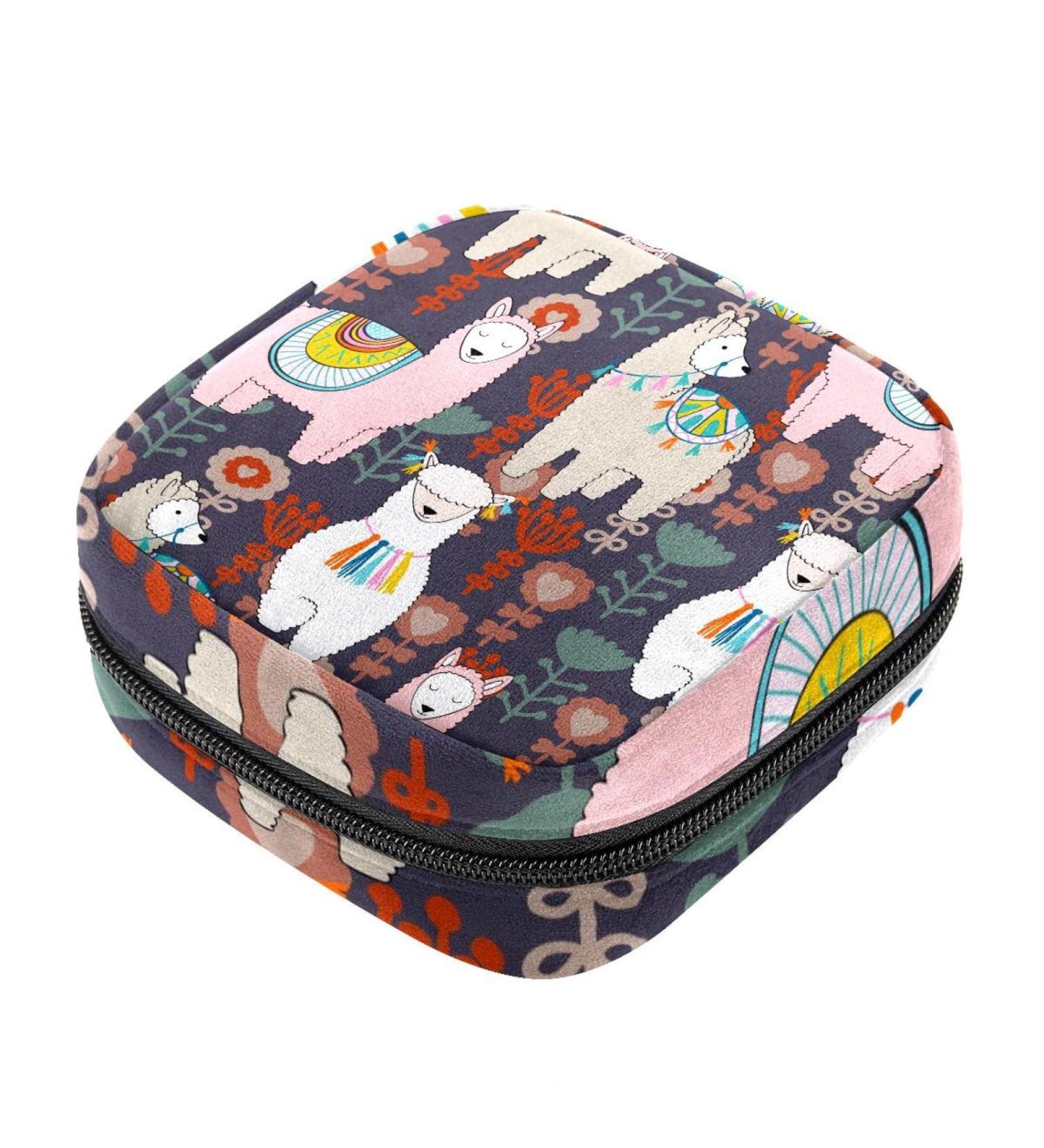 Menstrual Pad Bag with Zipper - Stylish Ladies Napkin & Tampon Collection Bag for Women & Girls (Flower Animals) - Buy Online on GoSupps.com