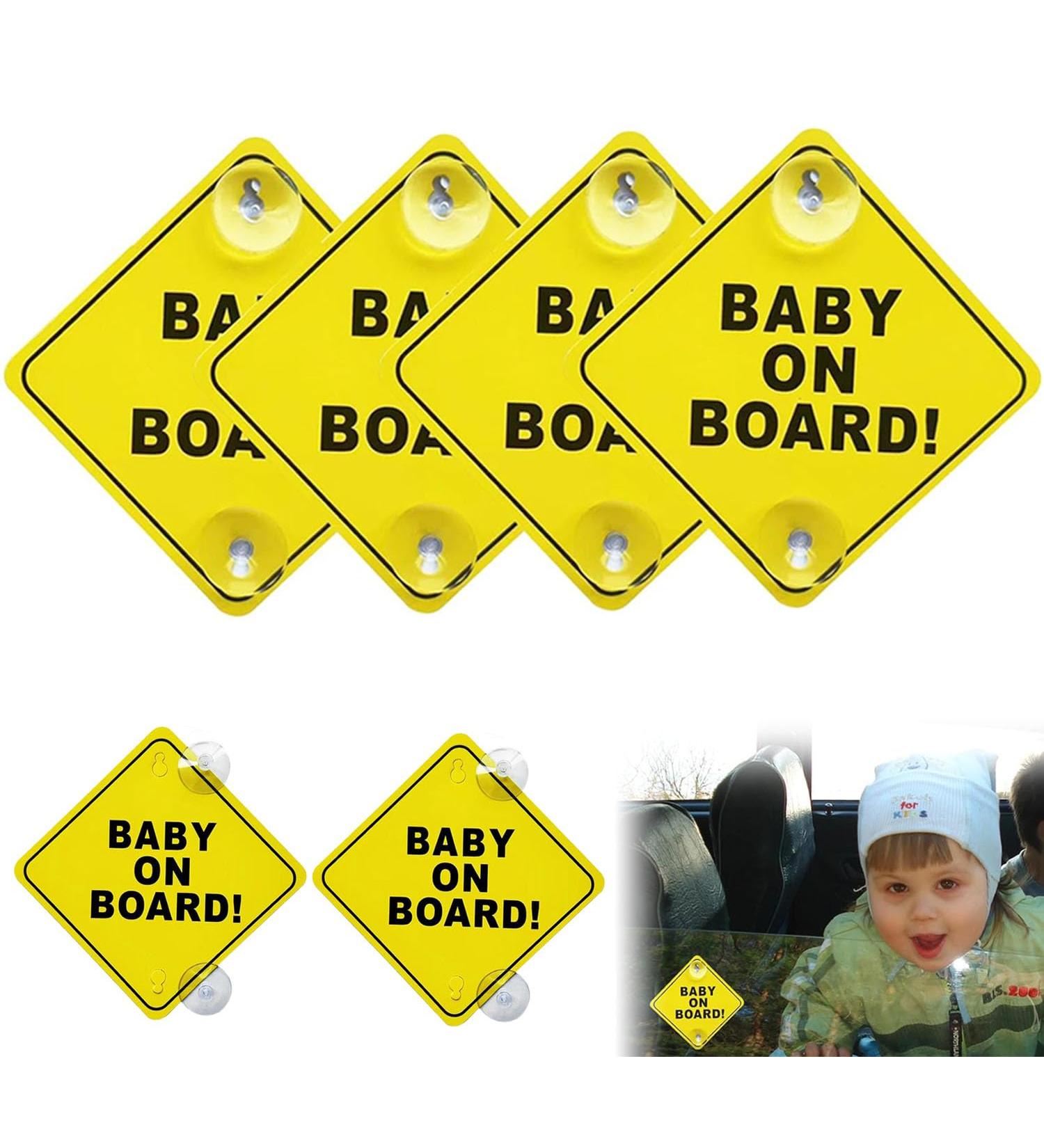 4 Pieces Baby On Board Car Stickers - Reusable Warning Signs with Suction Cups | International Shipping - Buy Online on GoSupps.com