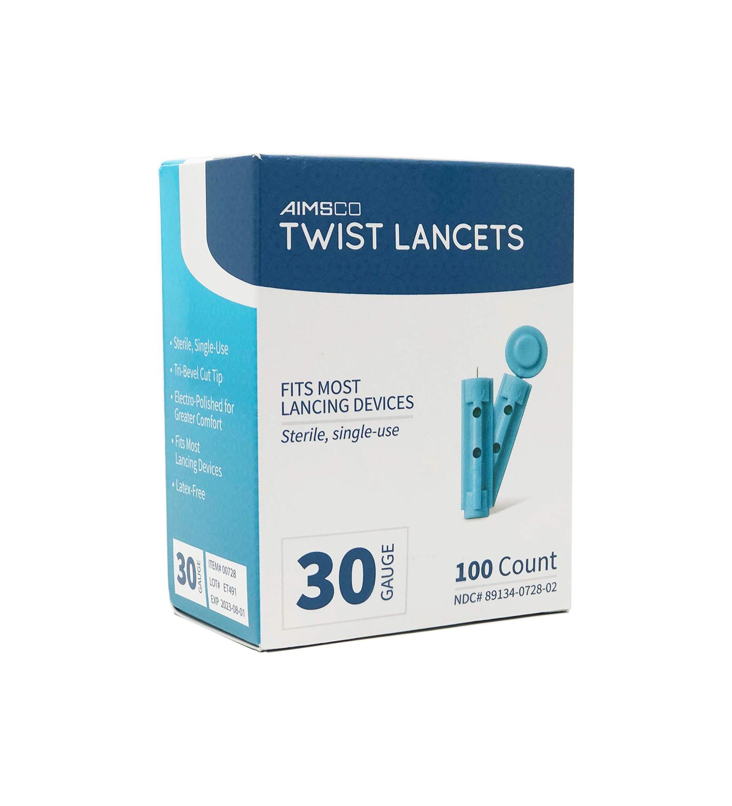 AIMSCO 30 Gauge Twist Lancets - 100 Count: High-Quality Diabetes Testing Supplies - Buy Online on GoSupps.com