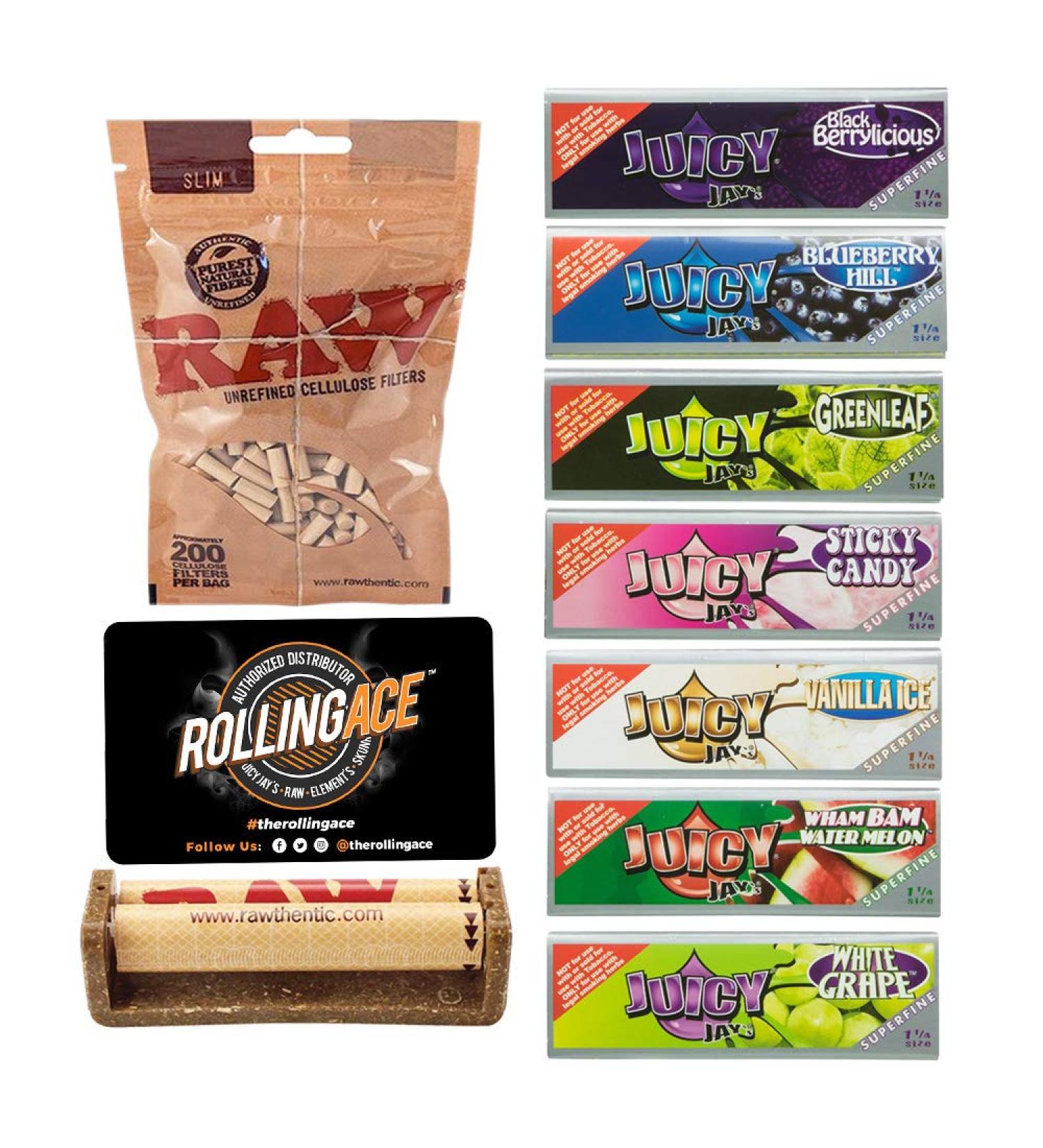 Juicy Jays Rolling Papers Bundle - Super Fine Rolling Papers. Raw Rolling Machine 7 Packs of 1 1/4 Juicy Jays Super Fine Flavoured Rolling Papers Raw Slim Filters Premium Rolling Ace Scoop Card - Buy Online on GoSupps.com