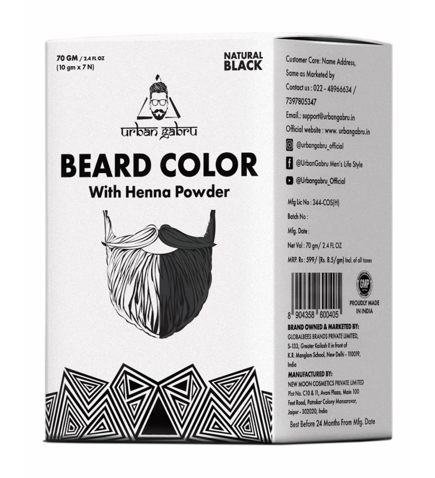 UrbanGabru Beard Color with Henna Power for Men - Black 70g | Natural & Long-Lasting Beard Dye - Buy Online on GoSupps.com
