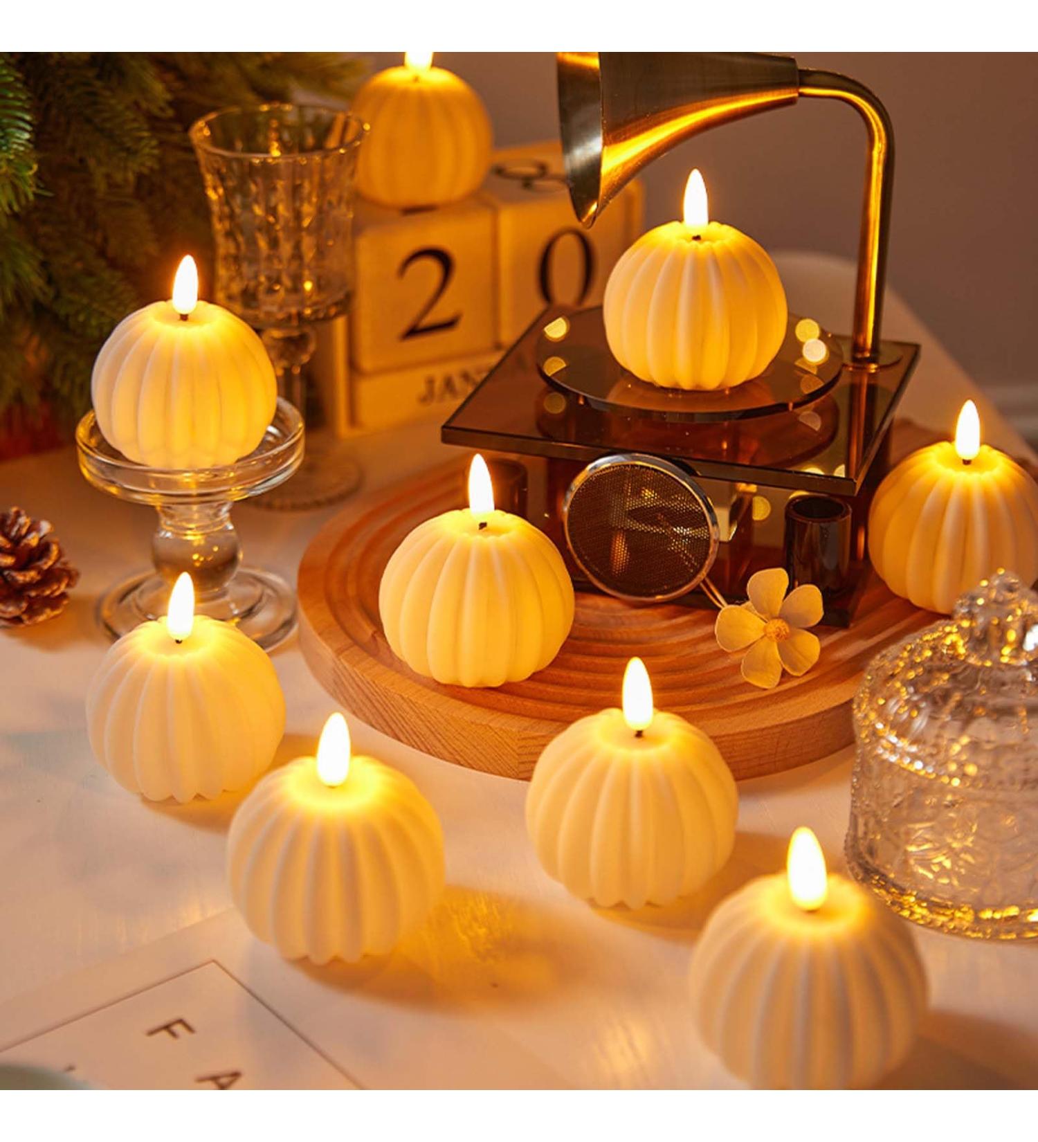 Flameless Pumpkin Candles - Battery Operated White Pumpkin Decor for Halloween (8pcs) | International Shipping - Buy Online on GoSupps.com