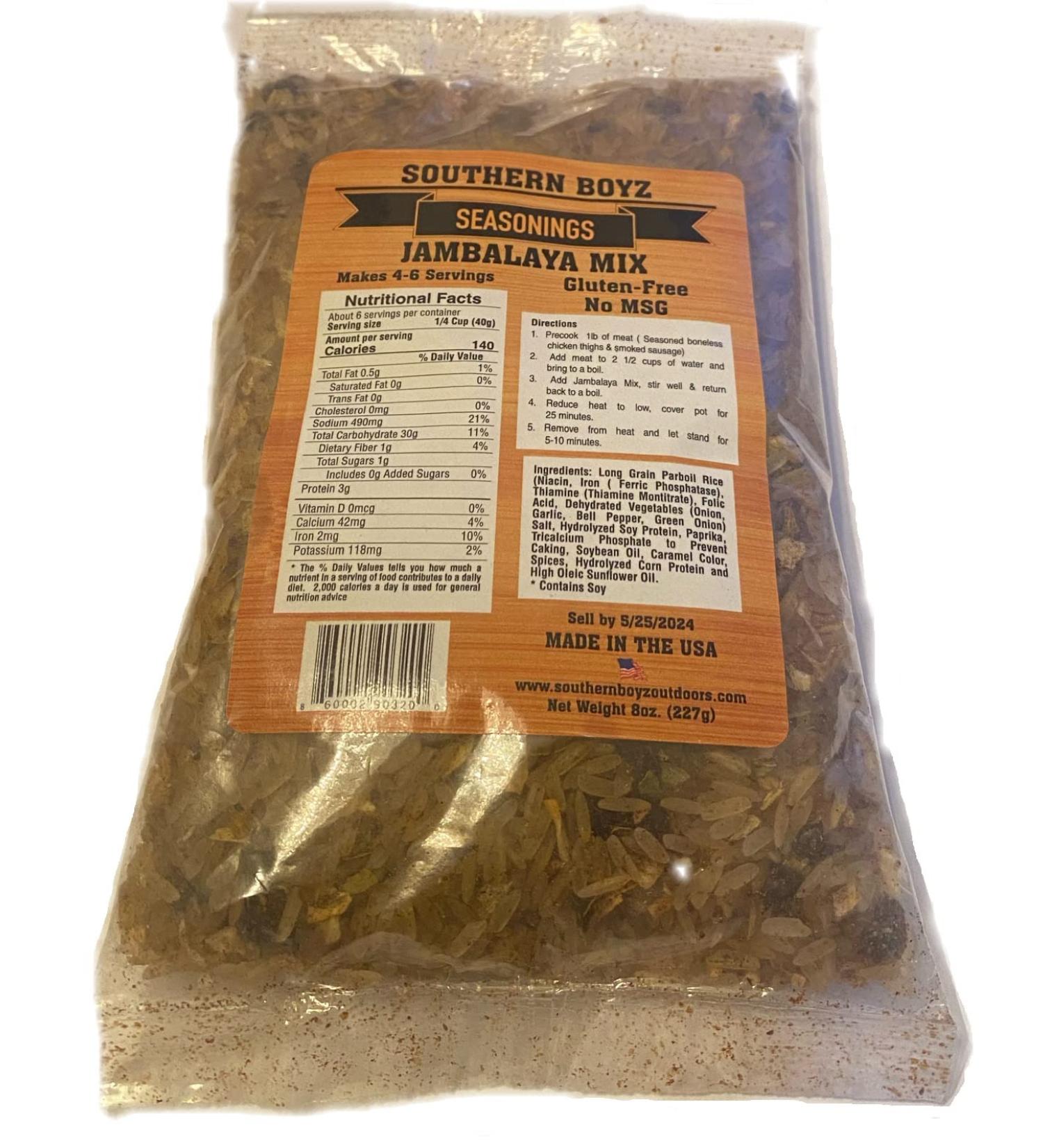 Southern Boyz Seasonings Jambalaya Mix With Rice, 8 Ounce Bag (No MSG, Gluten-Free Blend - Makes 4-6 Servings)