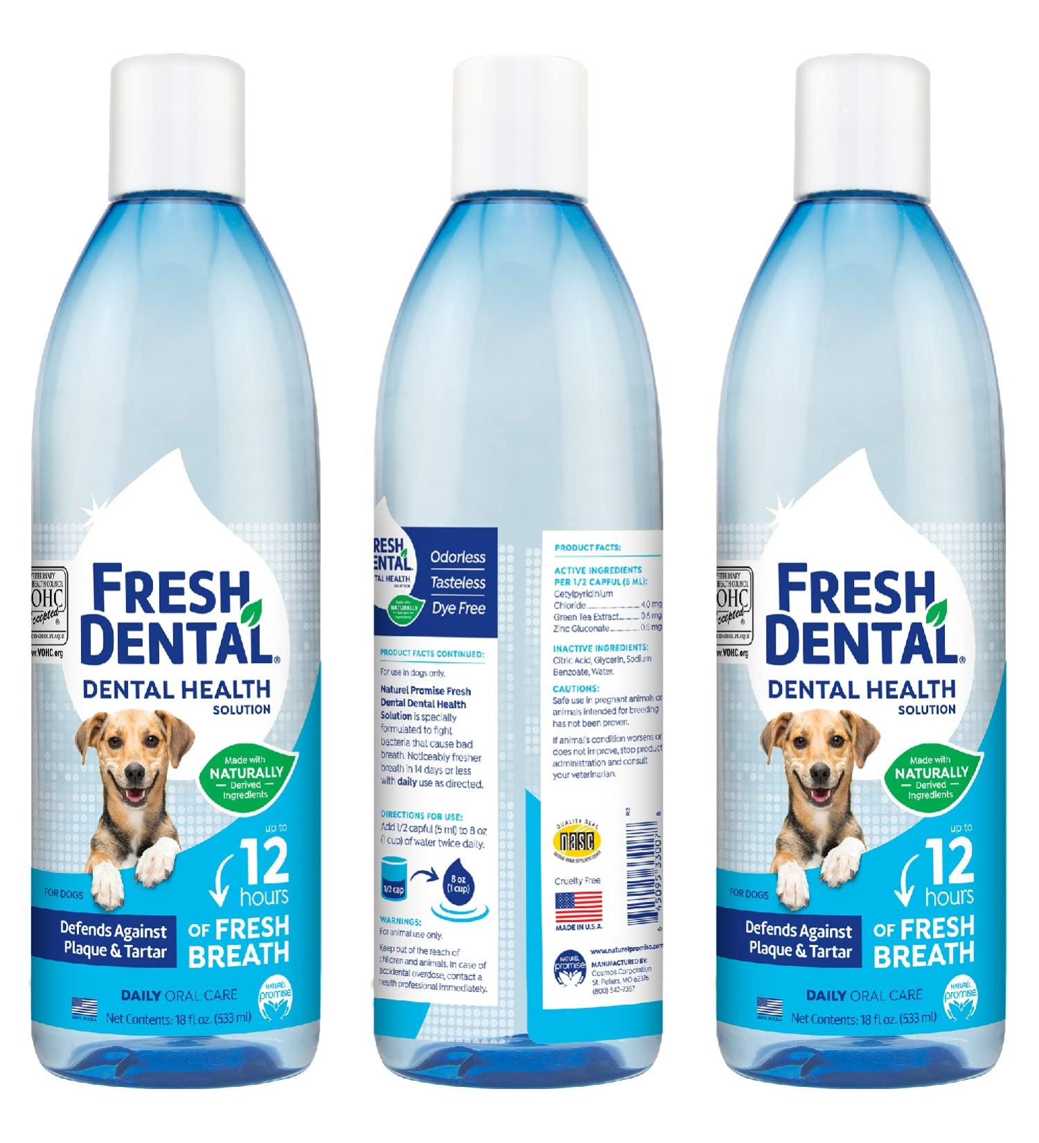 Naturel Promise Fresh Dental Water Additive for Dogs - 18 fl oz, 3 Pack - Easy Dental Health Solution, Cleans Teeth, Freshens Breath up to 12 Hours - No Brushing Needed - Buy Online on GoSupps.com