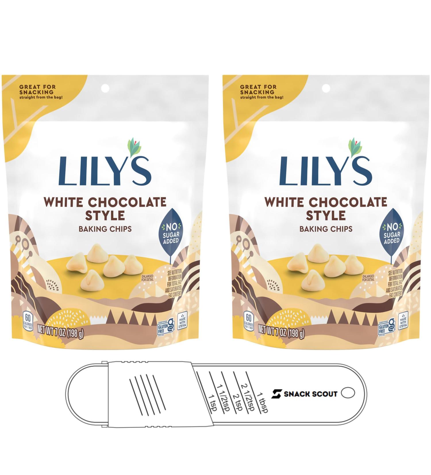 Lily's White Chocolate Style No Added Sugar Baking Chips Bag 7 oz (Pack of 2) Bundle With Snack Scout Measuring Spoon - Buy Online on GoSupps.com