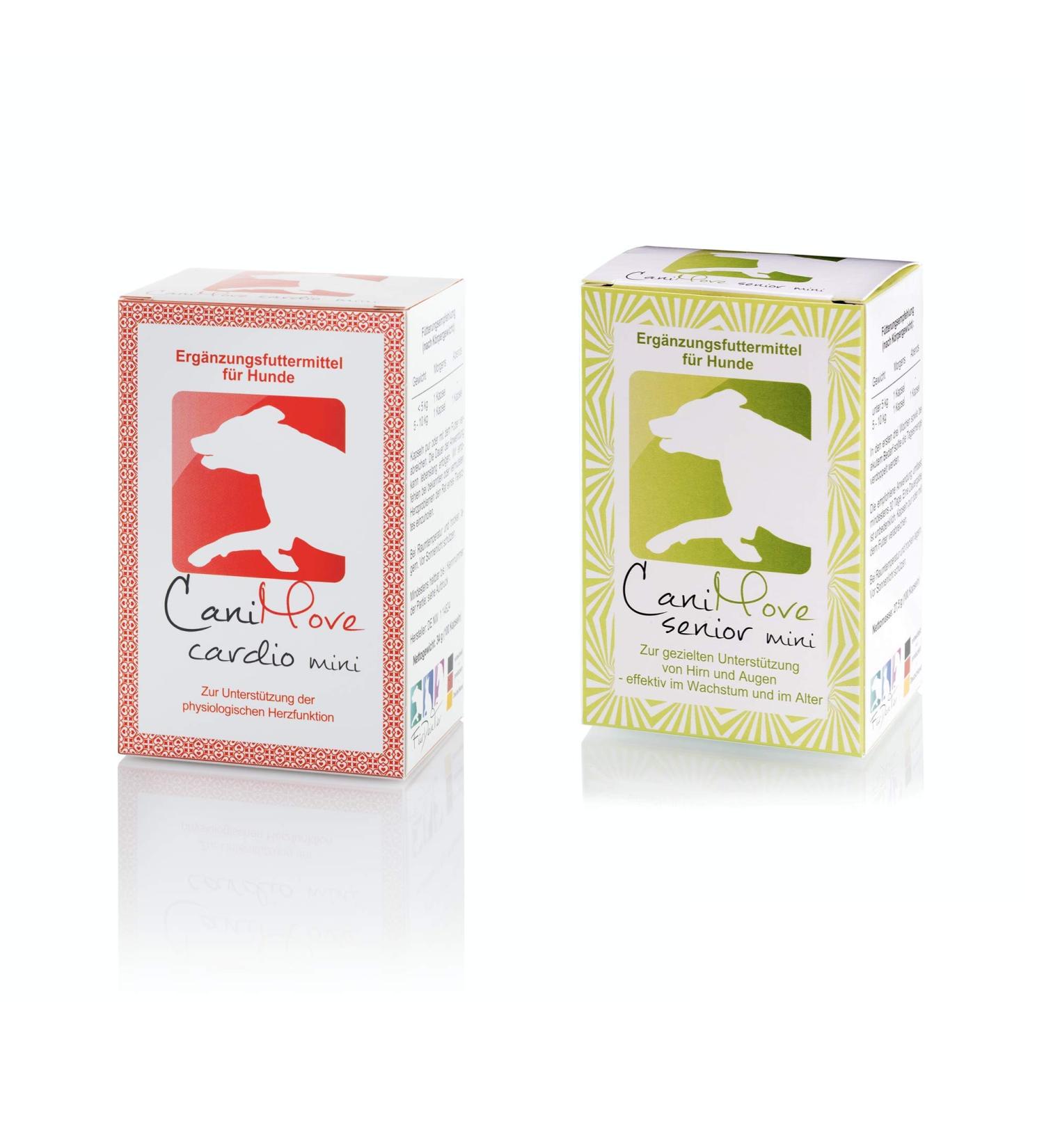 Canimove Spar-Set for Dogs: Cardio & Senior Mini Supplements (100 Capsules) | Veterinary Formula for Heart & Eye/Brain Disorders - Buy Online on GoSupps.com