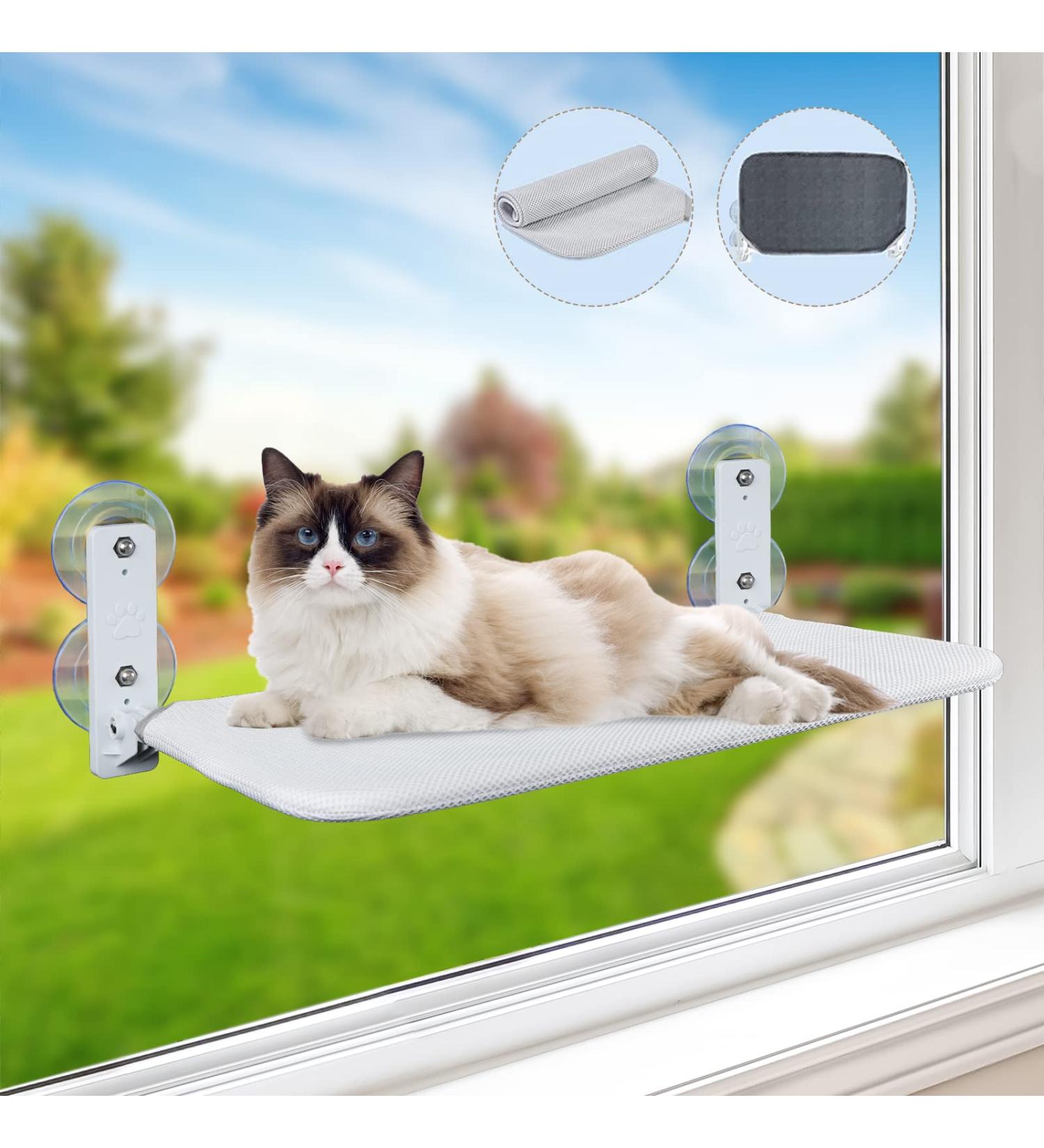 Cat Window Perch Hammock Seat with Metal Frame | Suction Cup Mount | 2 Covers | 35lb Capacity | Medium Size 11.8x20.5in | Indoor Cat Window Bed - Buy Online on GoSupps.com