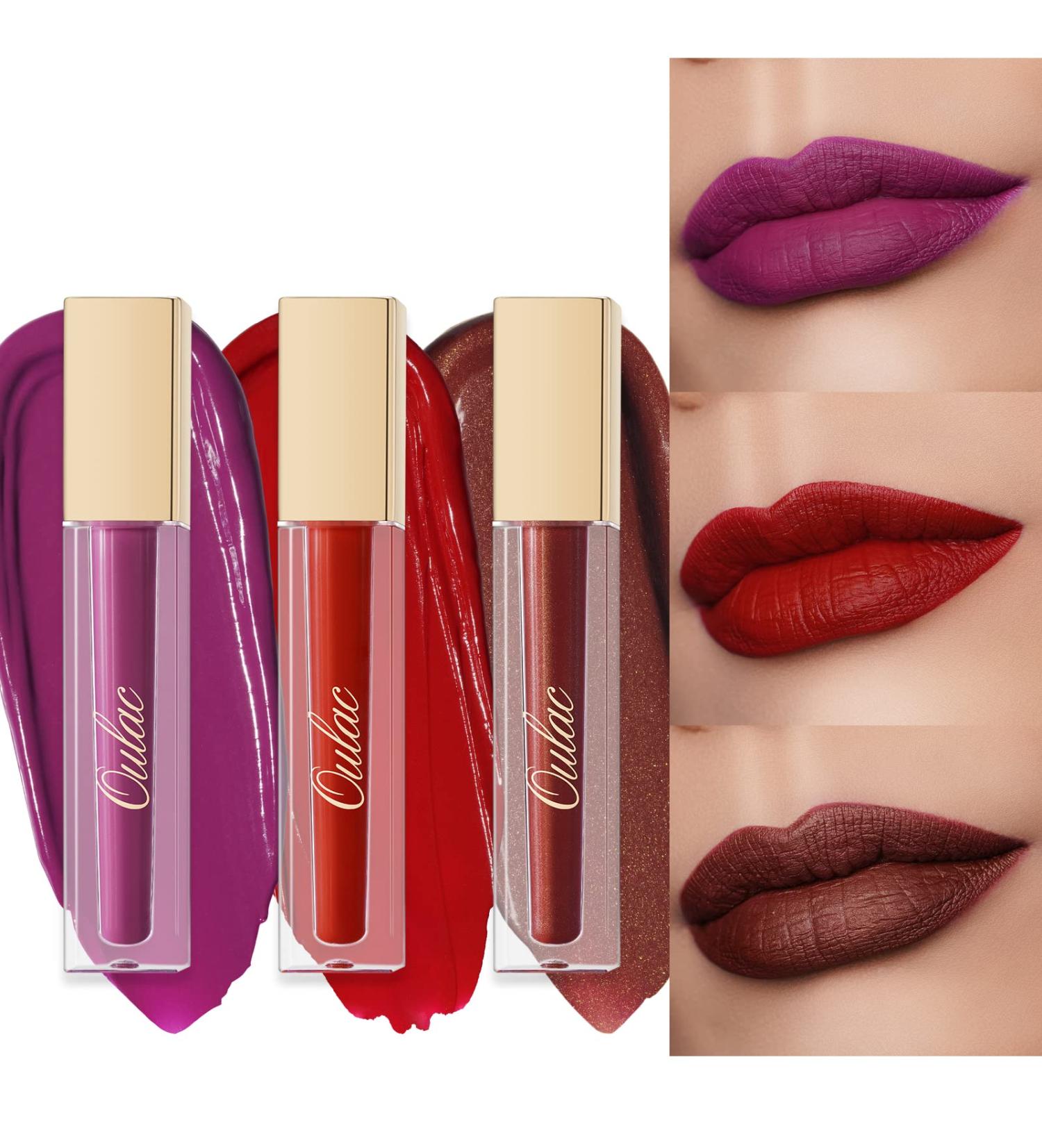 Oulac Matte Liquid Lipsticks Set - Long Lasting Waterproof Lip Stain with Vitamin E & Rose Oil - High Pigment Colors - Gluten Free & Vegan - 3PCS (M01+M03+M15) - Buy Online on GoSupps.com