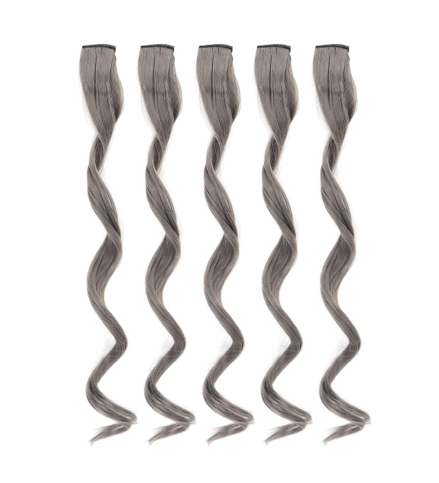 5 Piece Long Curly Gray Clip-In Hair Extensions | High Temperature Synthetic Wig for Women & Girls - Stylish & Versatile - Buy Online on GoSupps.com