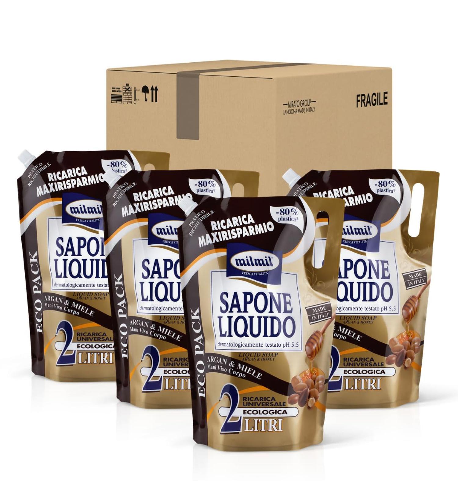  Milmil Milmil Liquid soap argan & honey fragrance Maxieconomio universal refill dermatologically tested pH 165-4 x 2000 ml - Buy Online on GoSupps.com