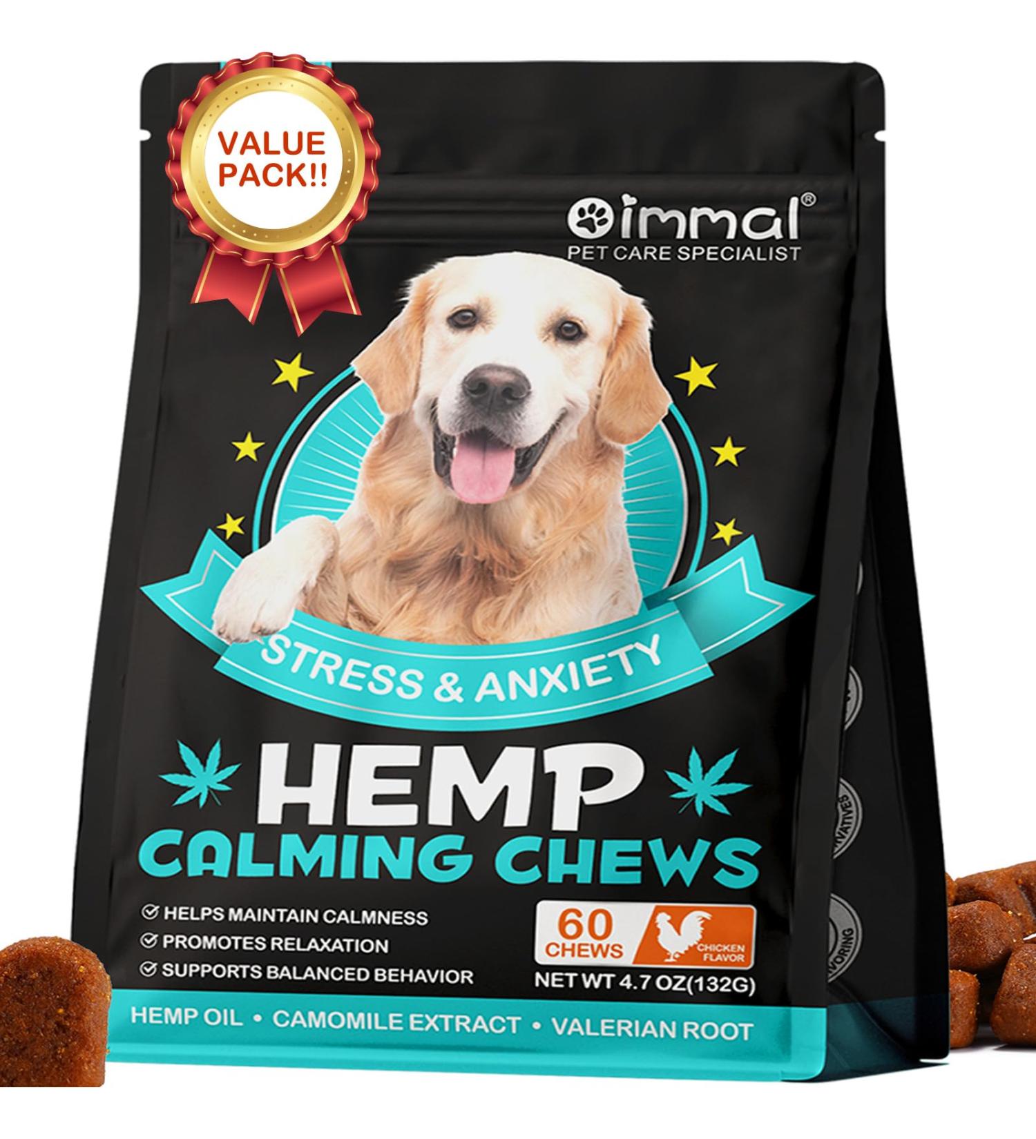Calming Dog Treats for Anxiety - Calming Hemp Treats for Dog - Dog Anxiety Relief with Hemp Oil Natural Stress Relief During Firework Storm Separation - Chicken Flavor Chewing Treats - 60 Count - Buy Online on GoSupps.com