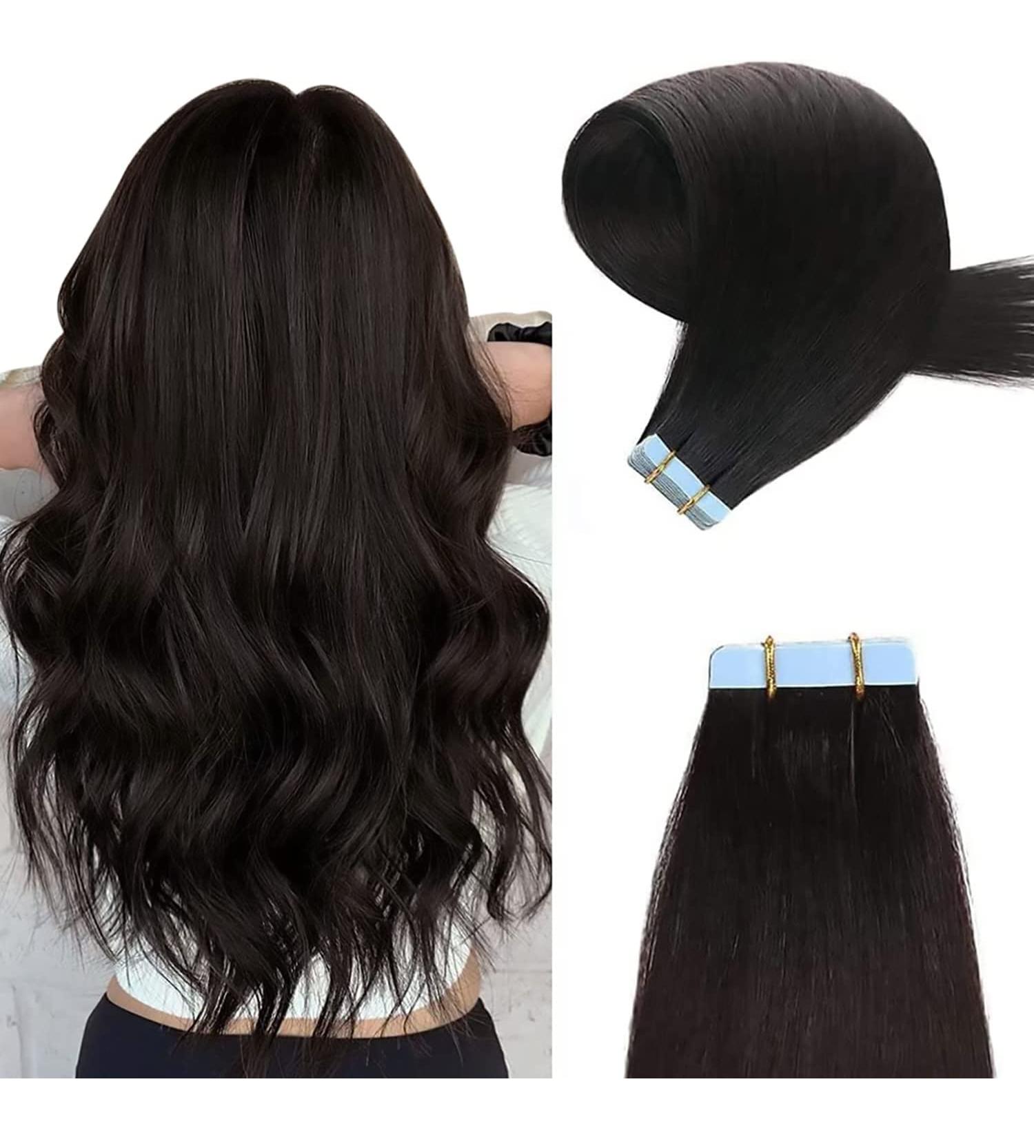 Yilite Tape Extensions Real Hair - 65cm Natural Black 20 Pieces - Invisible Silky Straight Skin Weft Tape-In Extensions #1B - Buy Online on GoSupps.com