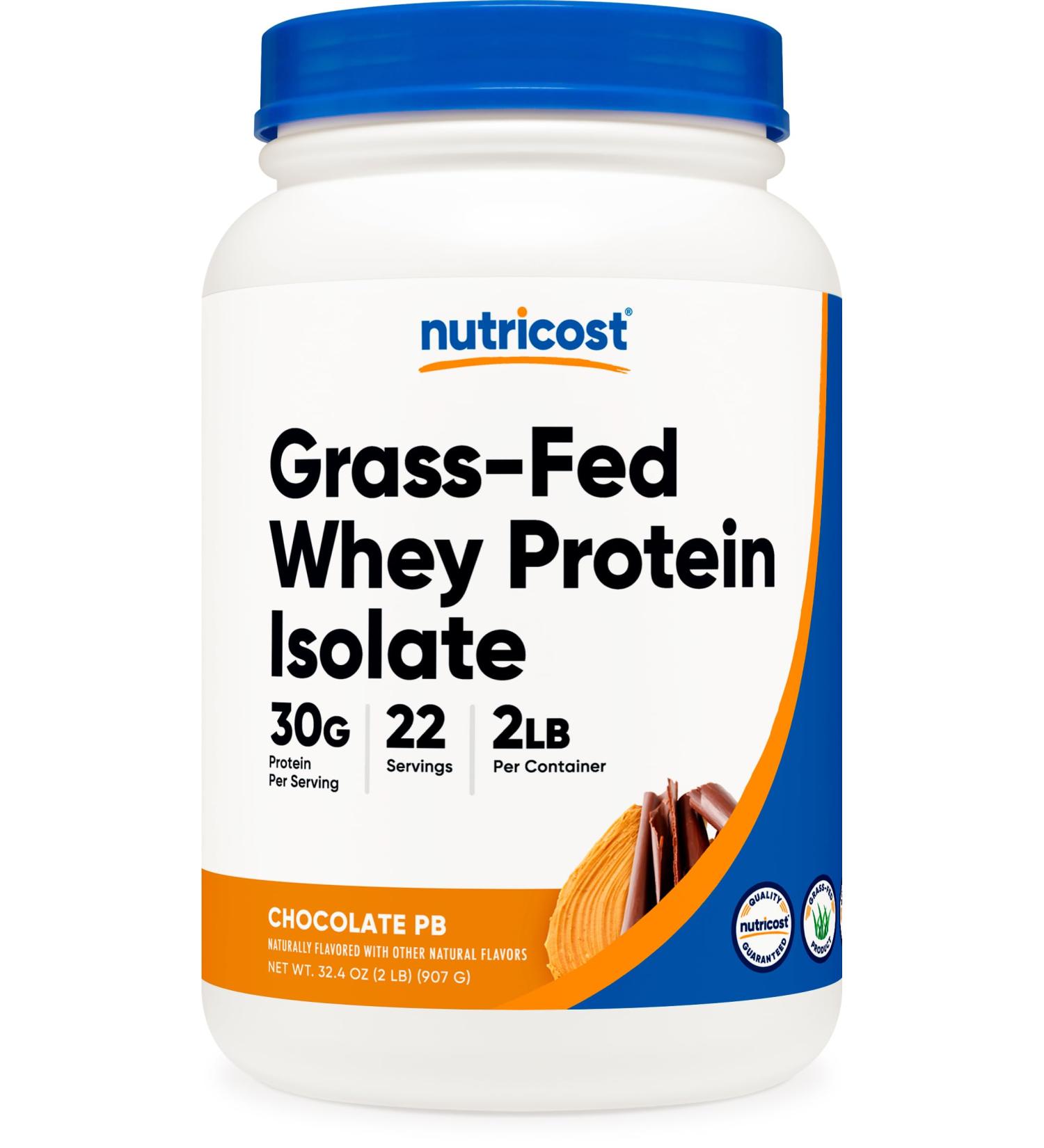 Nutricost Grass-Fed Whey Protein Isolate (Chocolate Peanut Butter) - 2LBS Non-GMO Gluten Free Natural Flavors | Buy Internationally - Buy Online on GoSupps.com