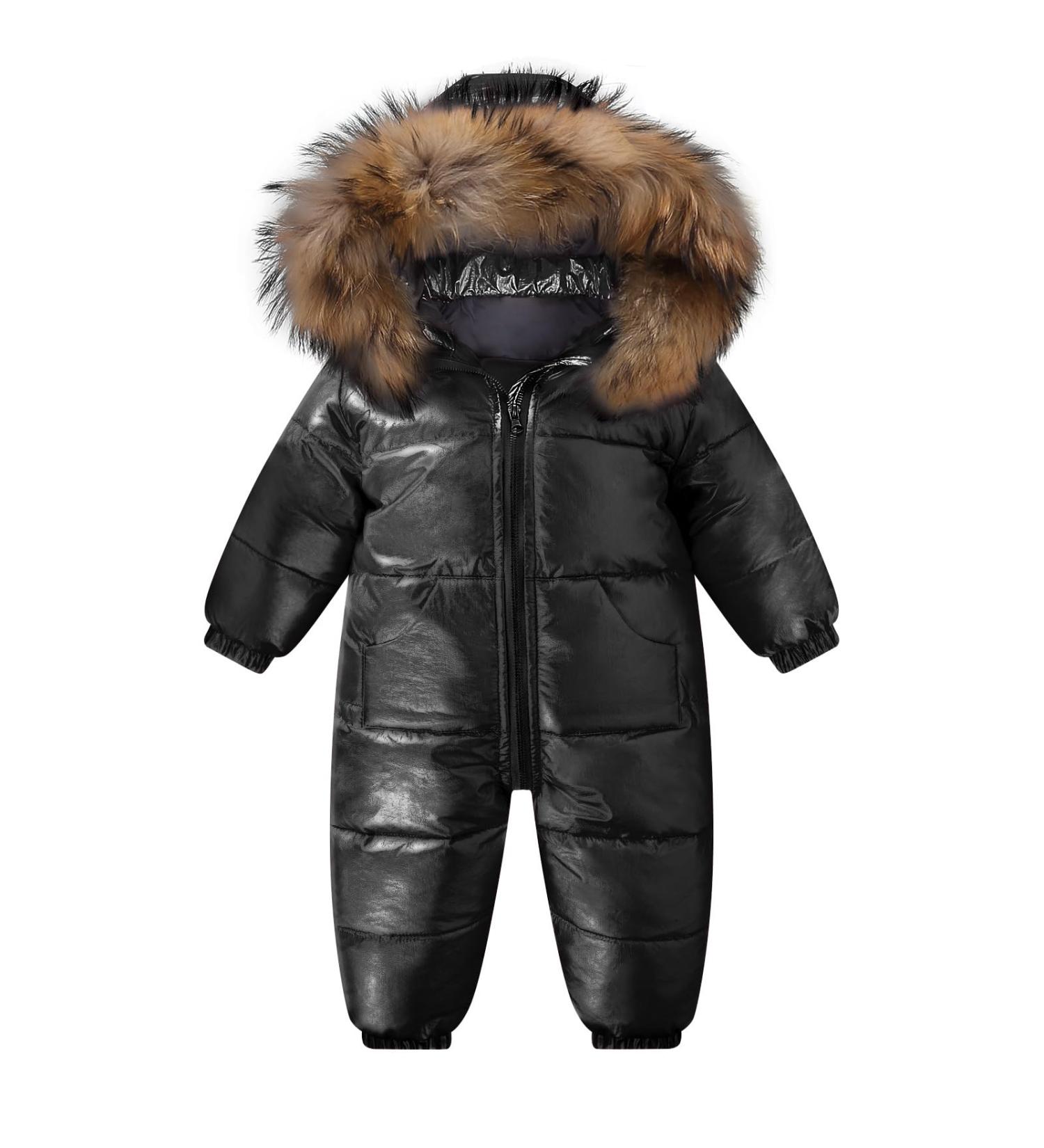 Baby Snowsuit Hooded Romper Down Skisuit | Warm Winter Outfit | Boys Girls 12-18 Months Black - Buy Online on GoSupps.com