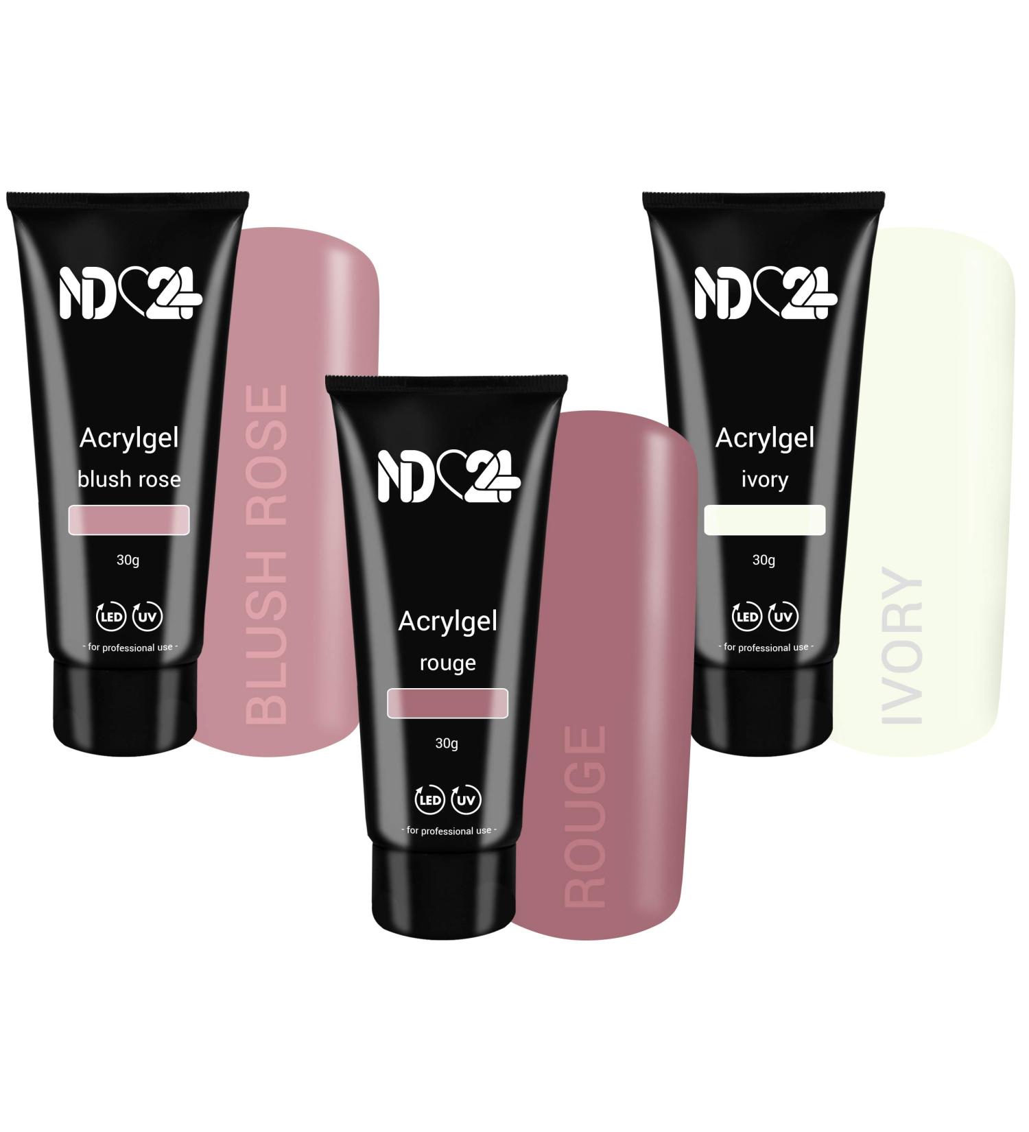 Poly Acrylic Gel Tube Set - Babyboomer Blush Rose Rouge & Ivory (3x30g) | Premium Quality Nail Art Supplies - Buy Online on GoSupps.com