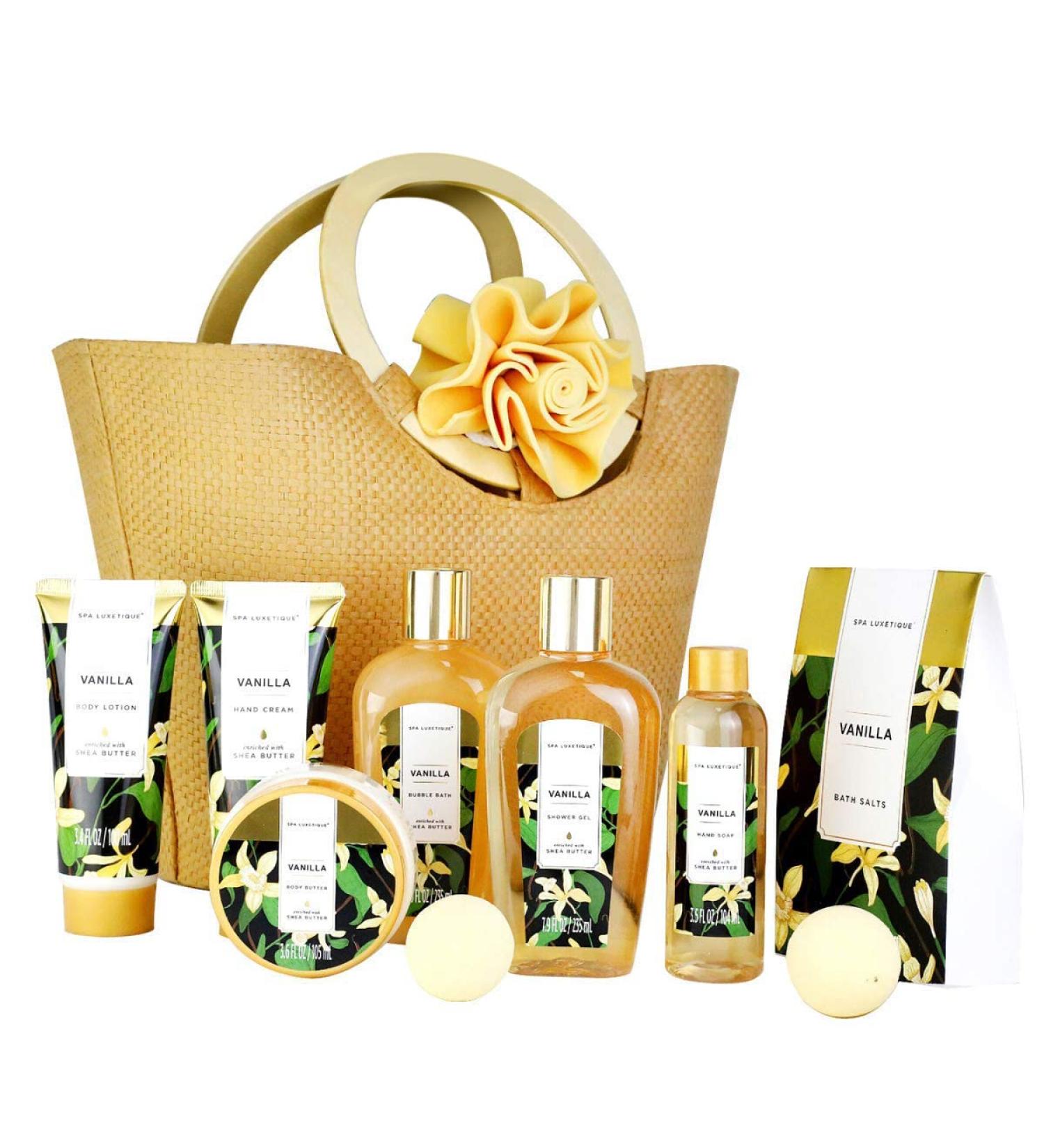 Spa Luxetique Vanilla Bath Gift Set - Women's Spa Basket with Bubble Bath, Bath Bombs, Body Lotion & More - Perfect Birthday Gift - Buy Online on GoSupps.com