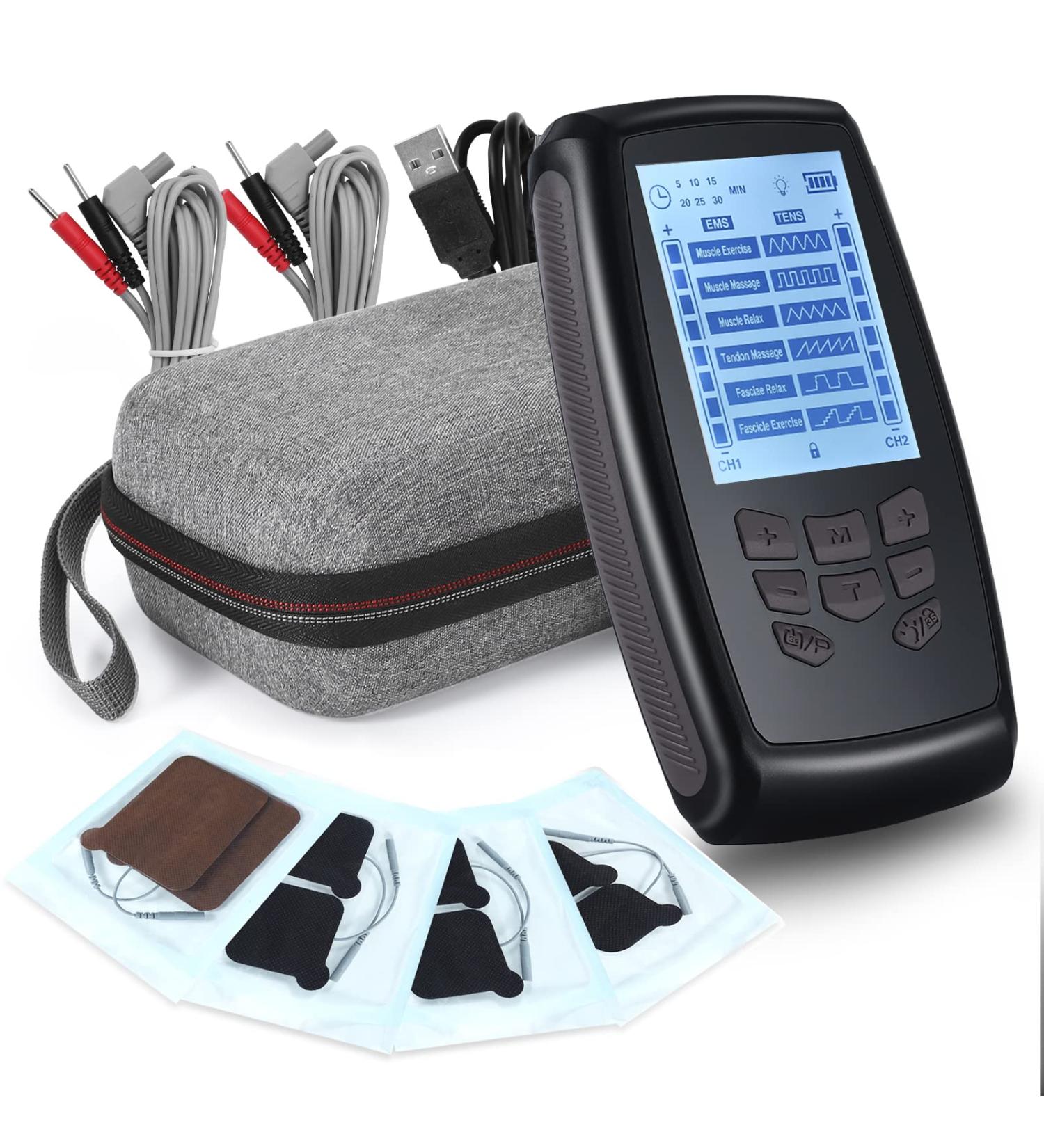 High-Power TENS EMS Unit | Dual Channel Muscle Stimulator with Red Light Therapy | Pain Relief & Massage | 8 Electrode Pads Included - Buy Online on GoSupps.com