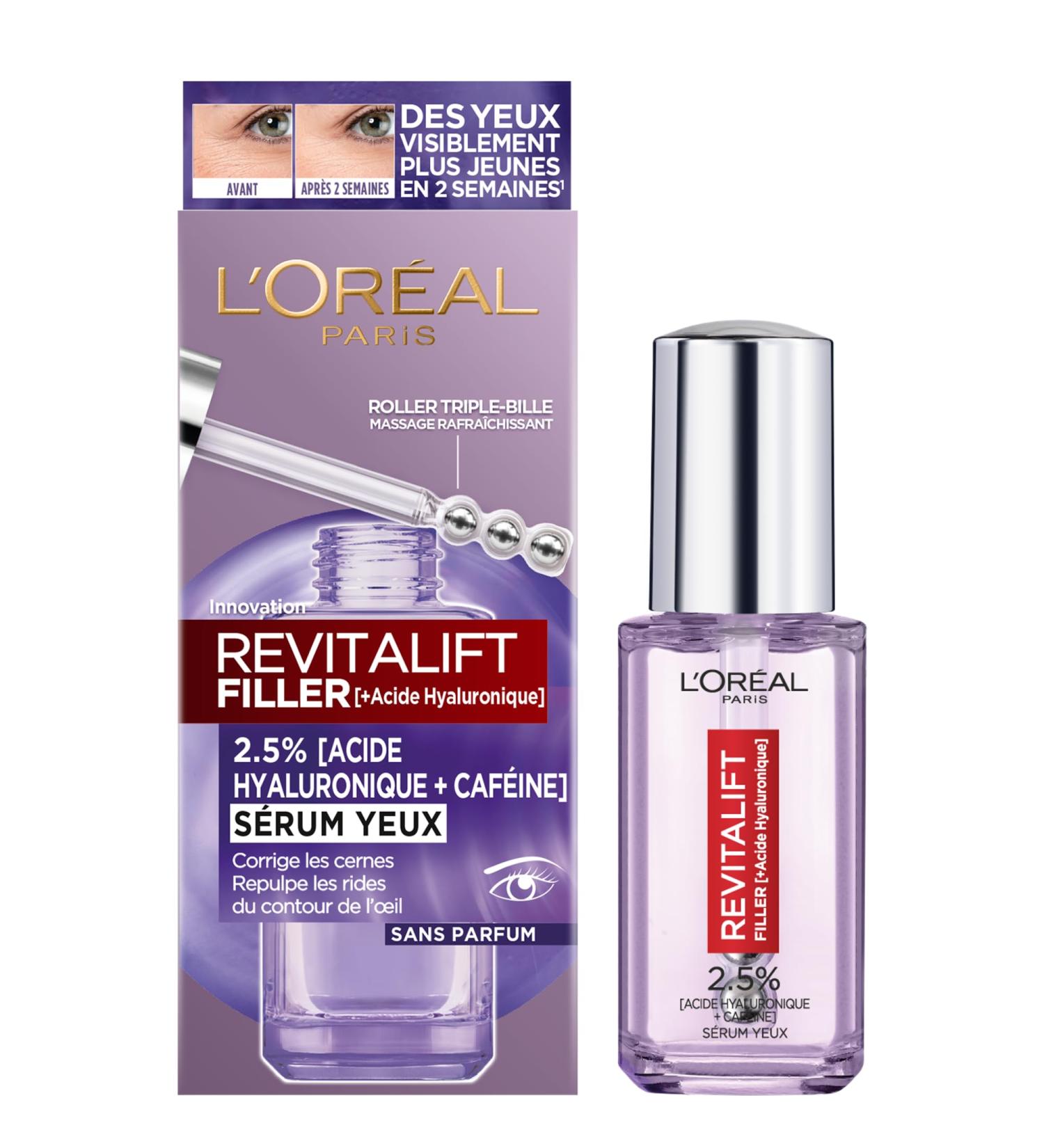 L'Or al Paris Eye Contour Serum - Anti-Wrinkle Dark Circles & Puffiness - Pure Hyaluronic Acid & Caffeine - Revitalift Filler 20ml - Buy Online on GoSupps.com