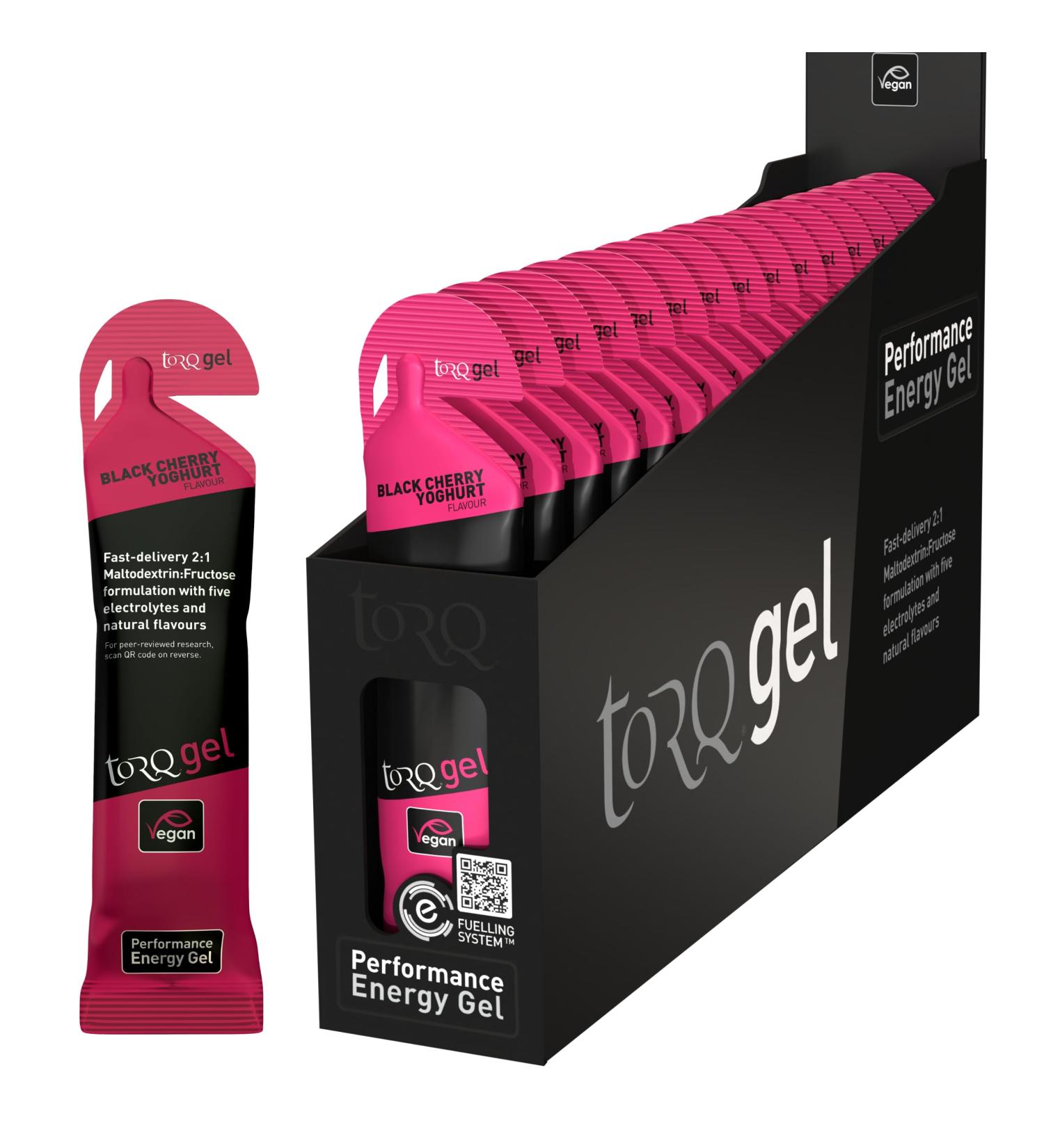 Torq Energy Gel Black Cherry Yoghurt - Sports Cycling Running Gels with 30 g Carbohydrates Box of 15 - Buy Online on GoSupps.com
