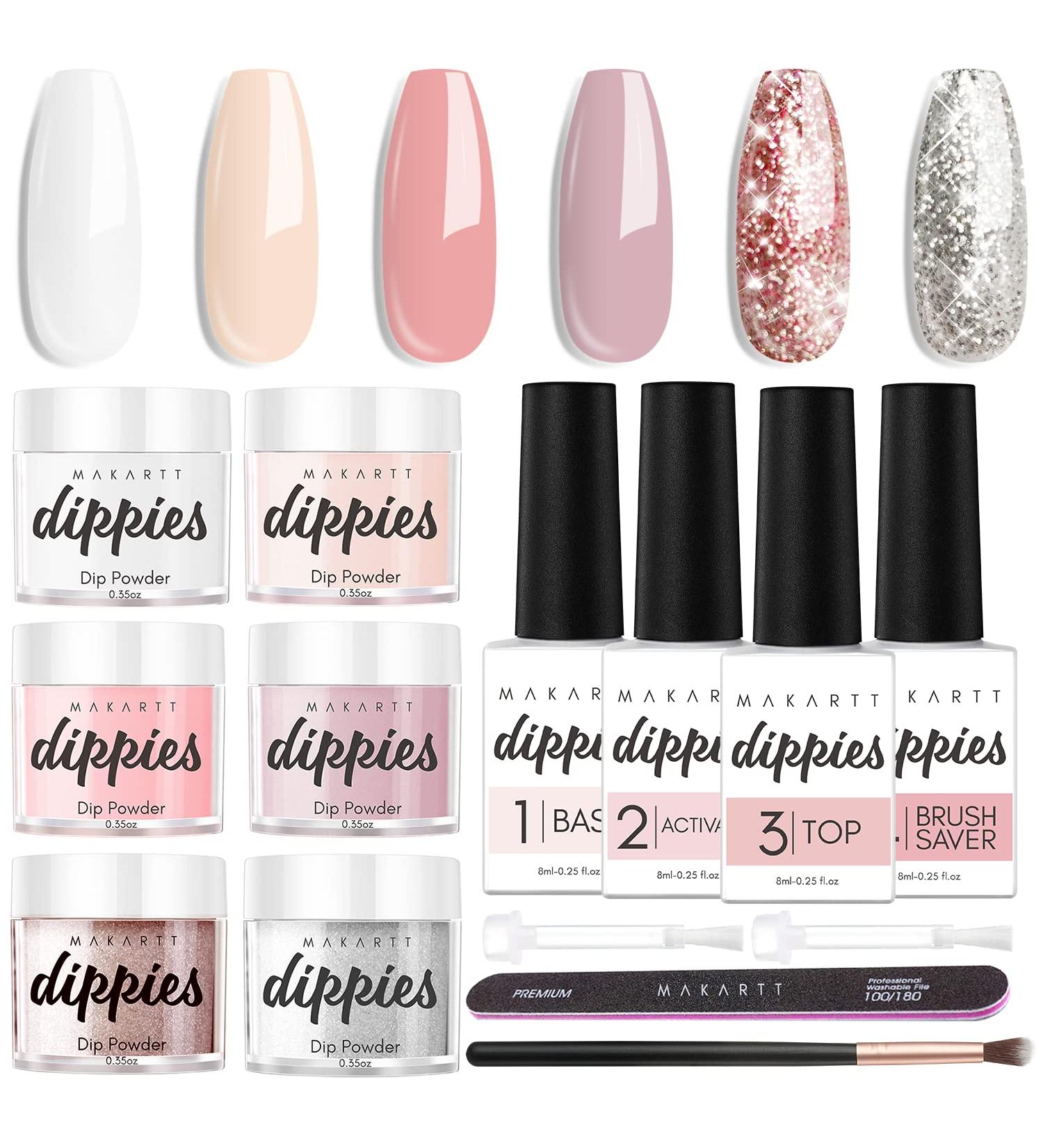 Makartt Dippies 6 Colors Dip Powder Nail Kit - Pink Nude Spring Autumn Starter Set with Essential Liquids for DIY Manicure - Neutral Glitter Finish - Buy Online on GoSupps.com