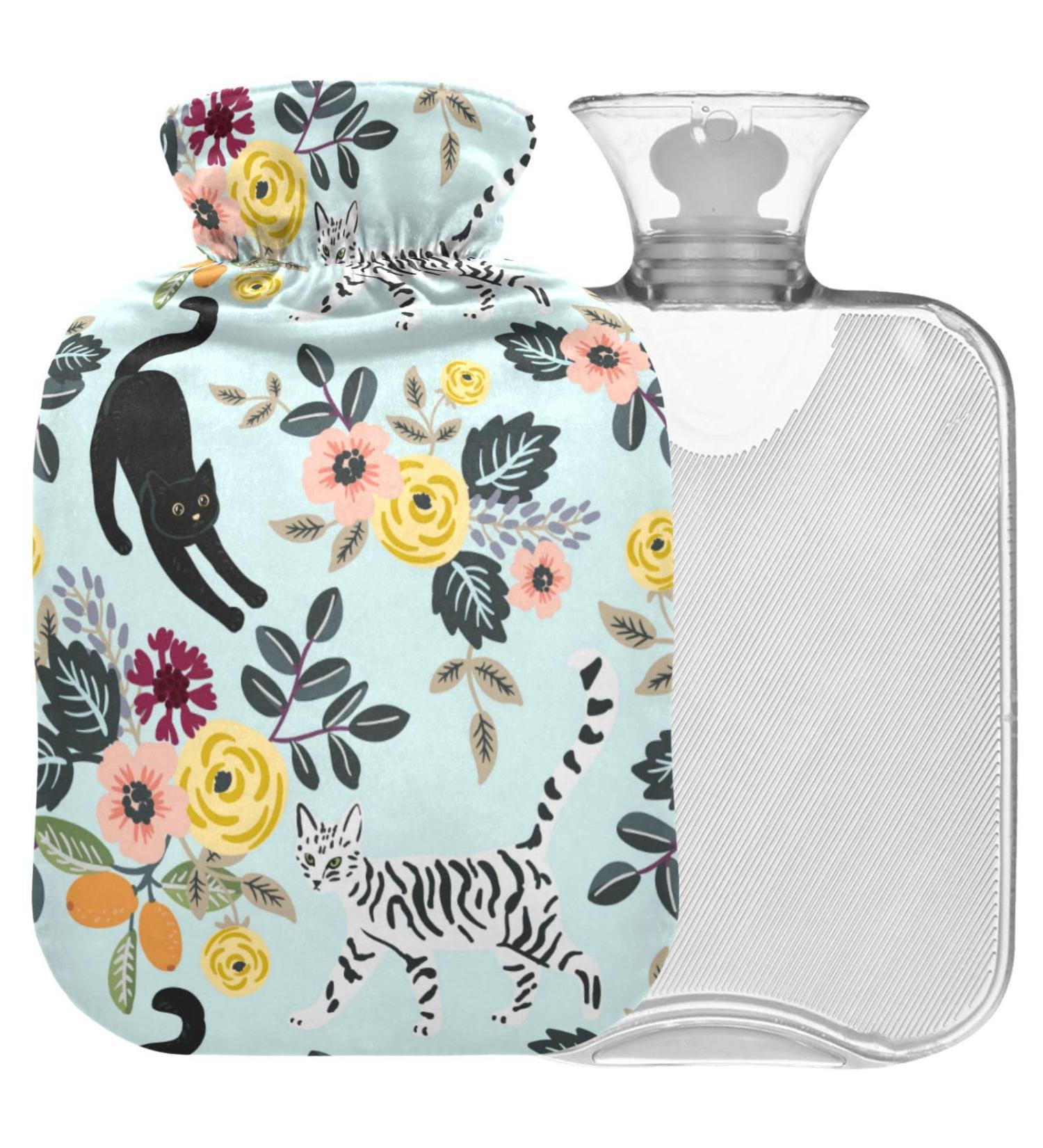 NAANLE 1L Hot Water Bottle with Flower Motif | Transparent Warm Water Bottle for Pain Relief & Heat Therapy | Ideal for Bed Hands & Feet - Buy Online on GoSupps.com