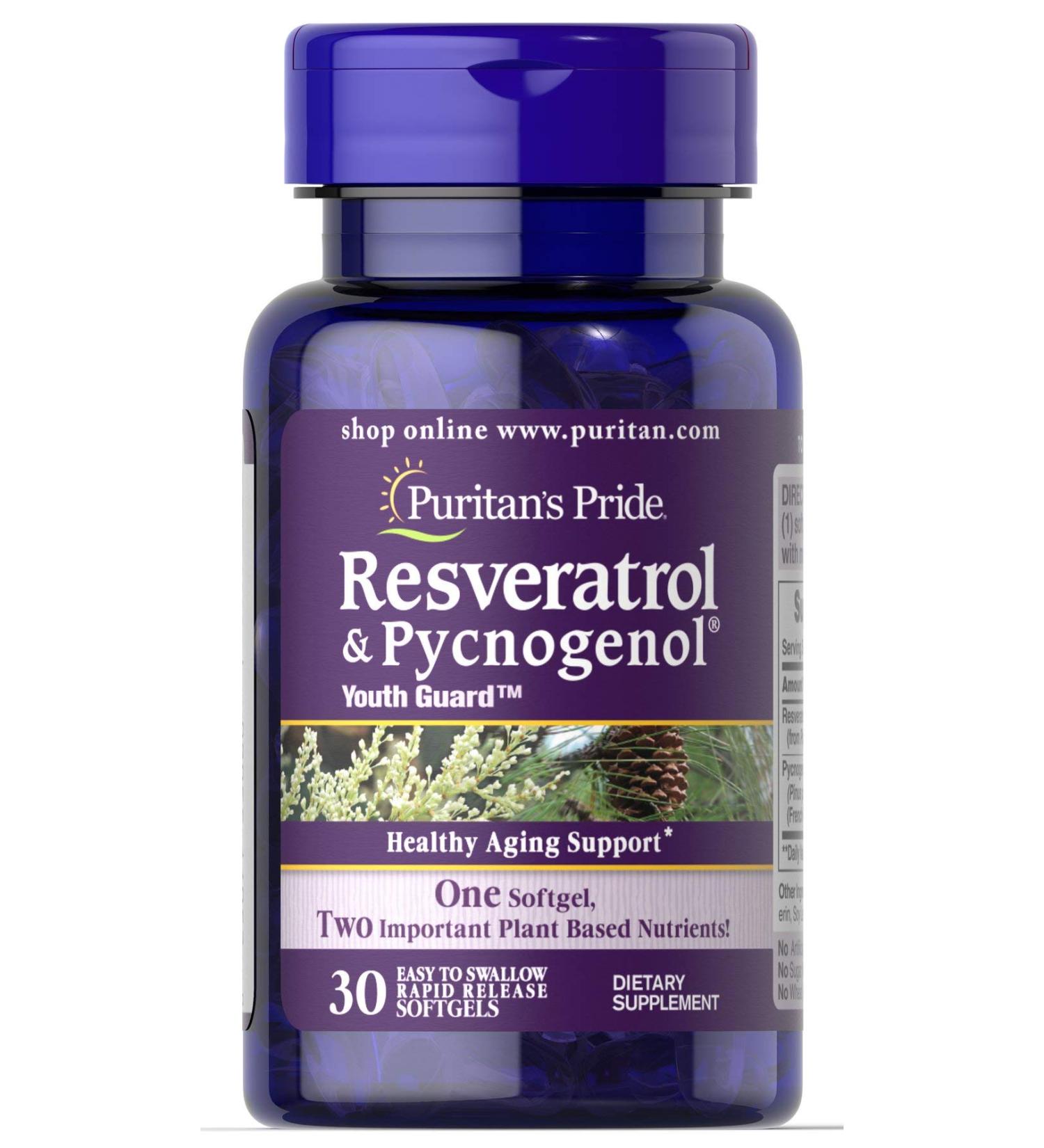 Puritan's Pride Resveratrol 100 mg & Pycnogenol 30 mg-30 Softgels