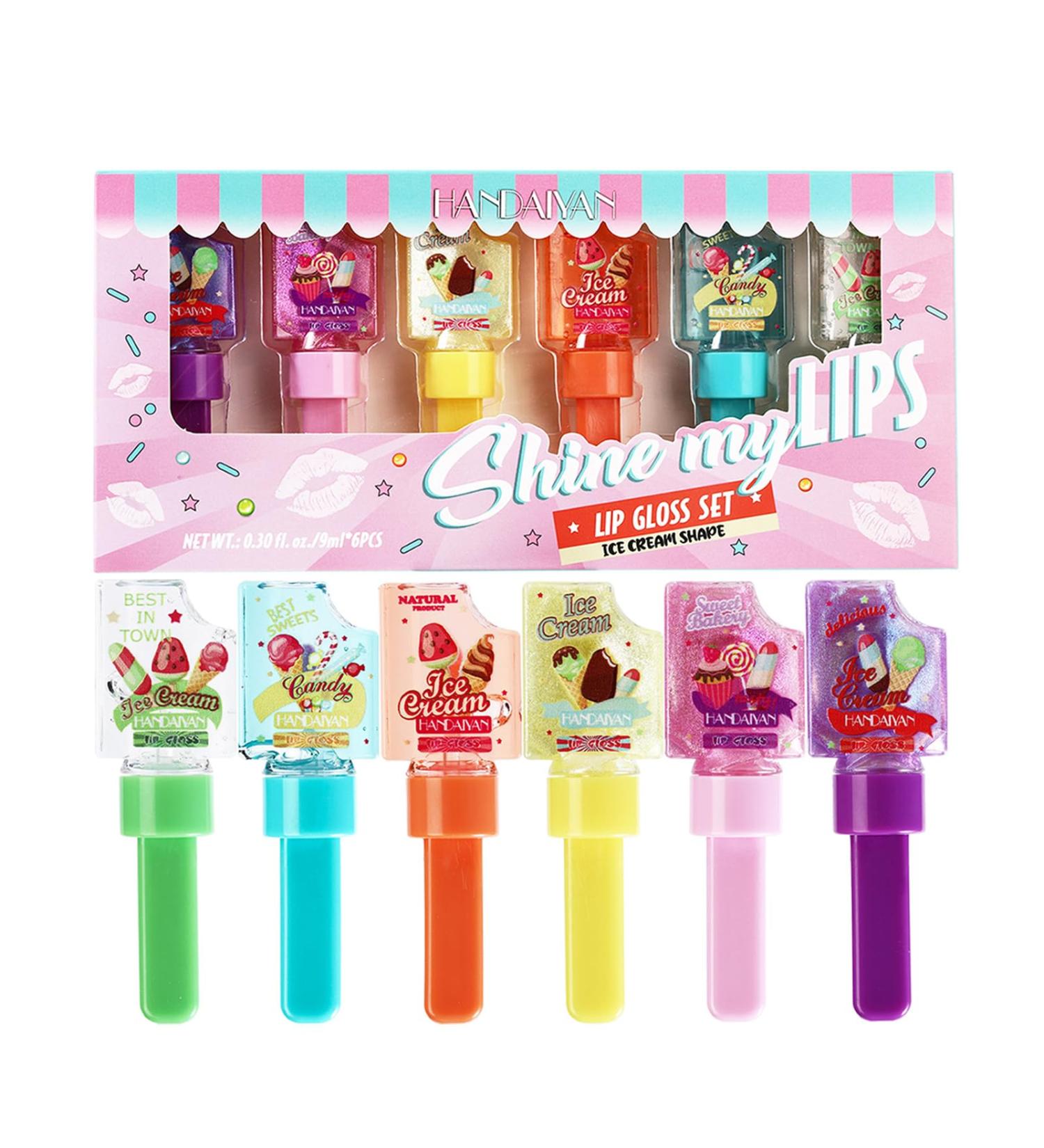 Shiny Mirror Lip Gloss Set for Kids & Teens - 6 Vibrant Colors Cute Ice Cream Moisturizing Formula Non-Toxic Party Favors - Buy Online on GoSupps.com