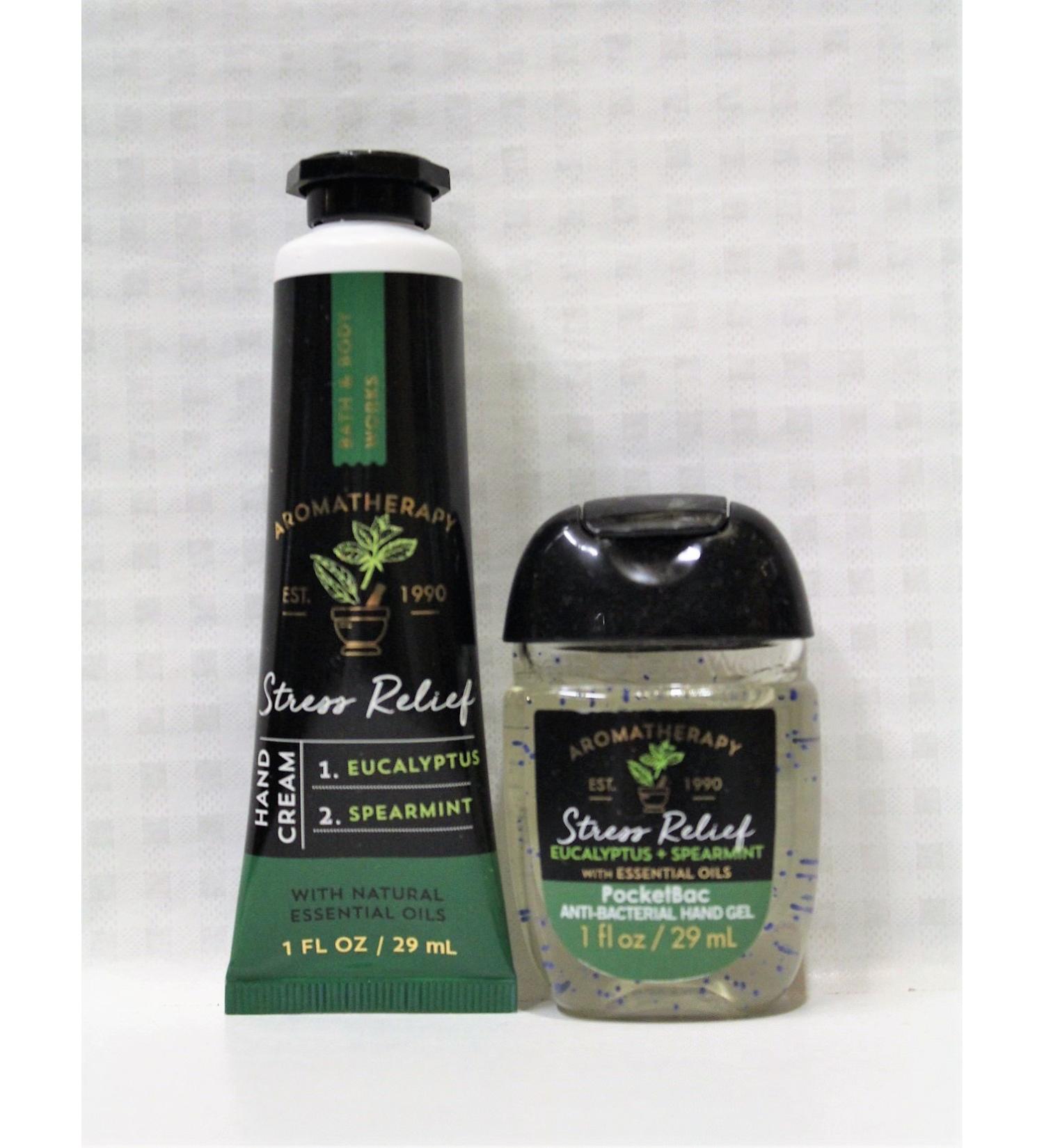 Bath & Body Works - Aromatherapy - Shea Butter Hand Cream & PocketBac Duo - Stress Relief - Eucalyptus & Spearmint - Travel Size
