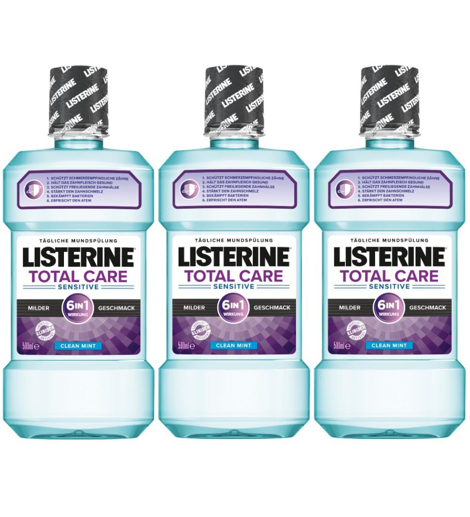 Buy Listerine Total Care Sensitive Mouthwash 6in1 - Antibacterial for Pain & Sensitive Teeth (3 x 500 ml) - Fast International Shipping - Buy Online on GoSupps.com