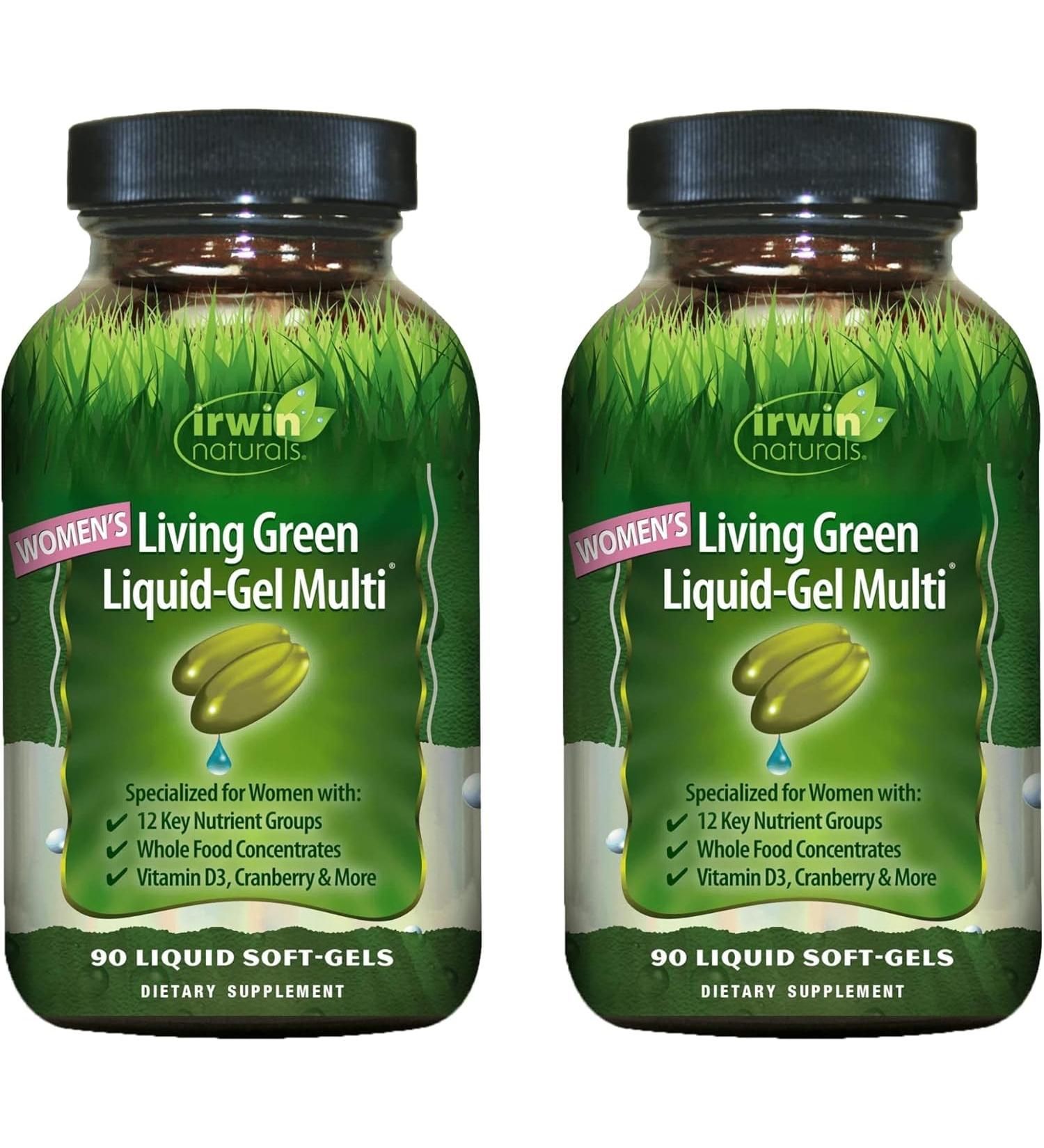 Irwin Naturals Women's Living Green Liquid-Gel Multi - 120 Liquid Softgels, Pack of 2 - Includes 70 Essential Nutrients, Vitamins & Minerals - Buy Online on GoSupps.com