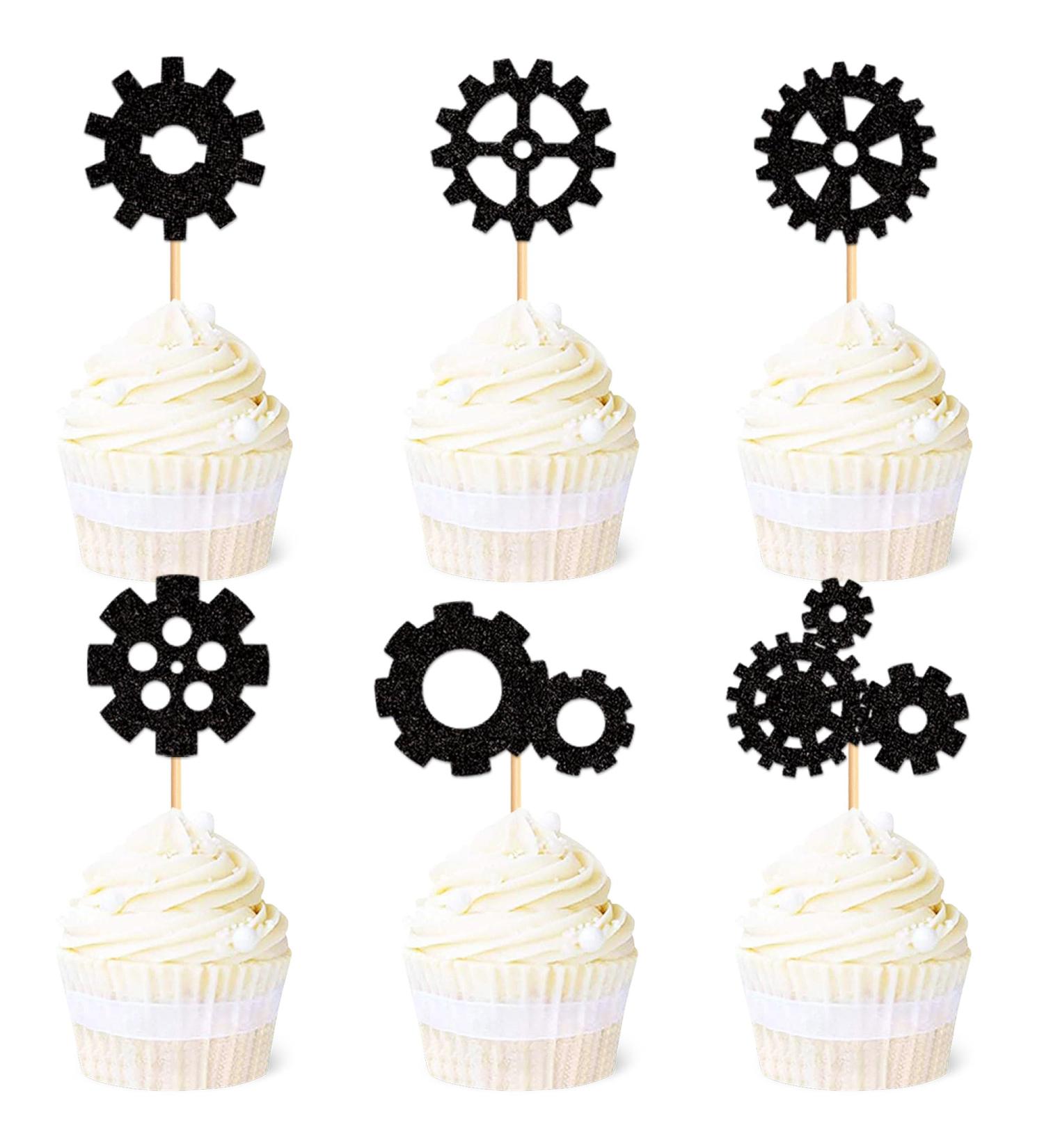 Ercadio 24 Pack Robot Gears Cupcake Toppers Black Cartoon Robot Gears Cupcake Toppers Picks Robot Gear Happy Birthday Cake Decor for Robot Theme Boys Birthday Baby Shower Party Supplies Pattern 4 - Buy Online on GoSupps.com