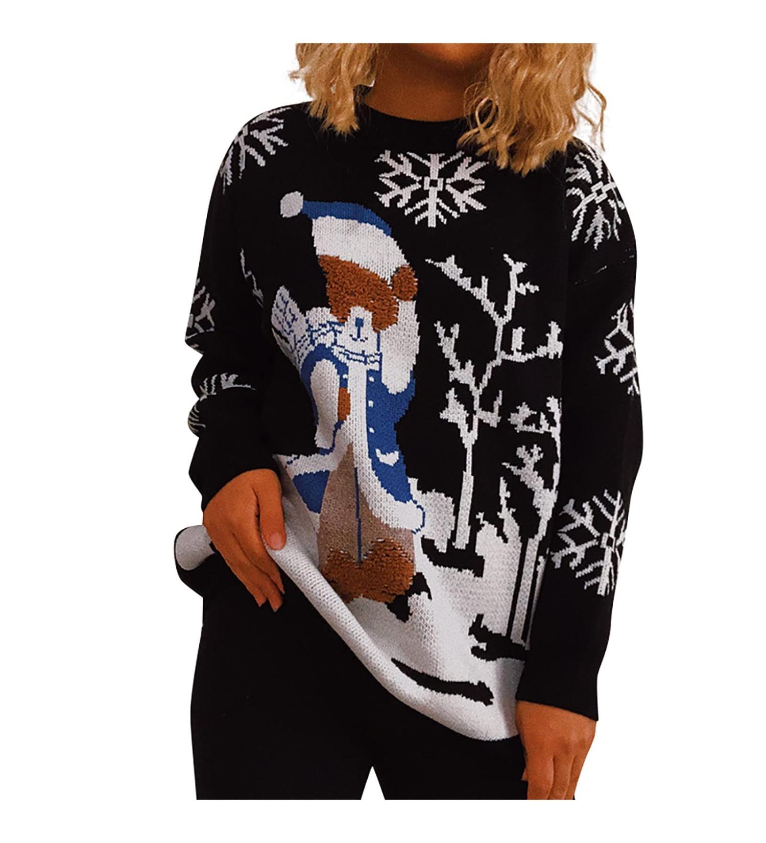 Shop Genetic Women s Christmas Sweater Warm Oversized Knitting with Snowflakes & Stripes - Perfect for Winter! - Buy Online on GoSupps.com