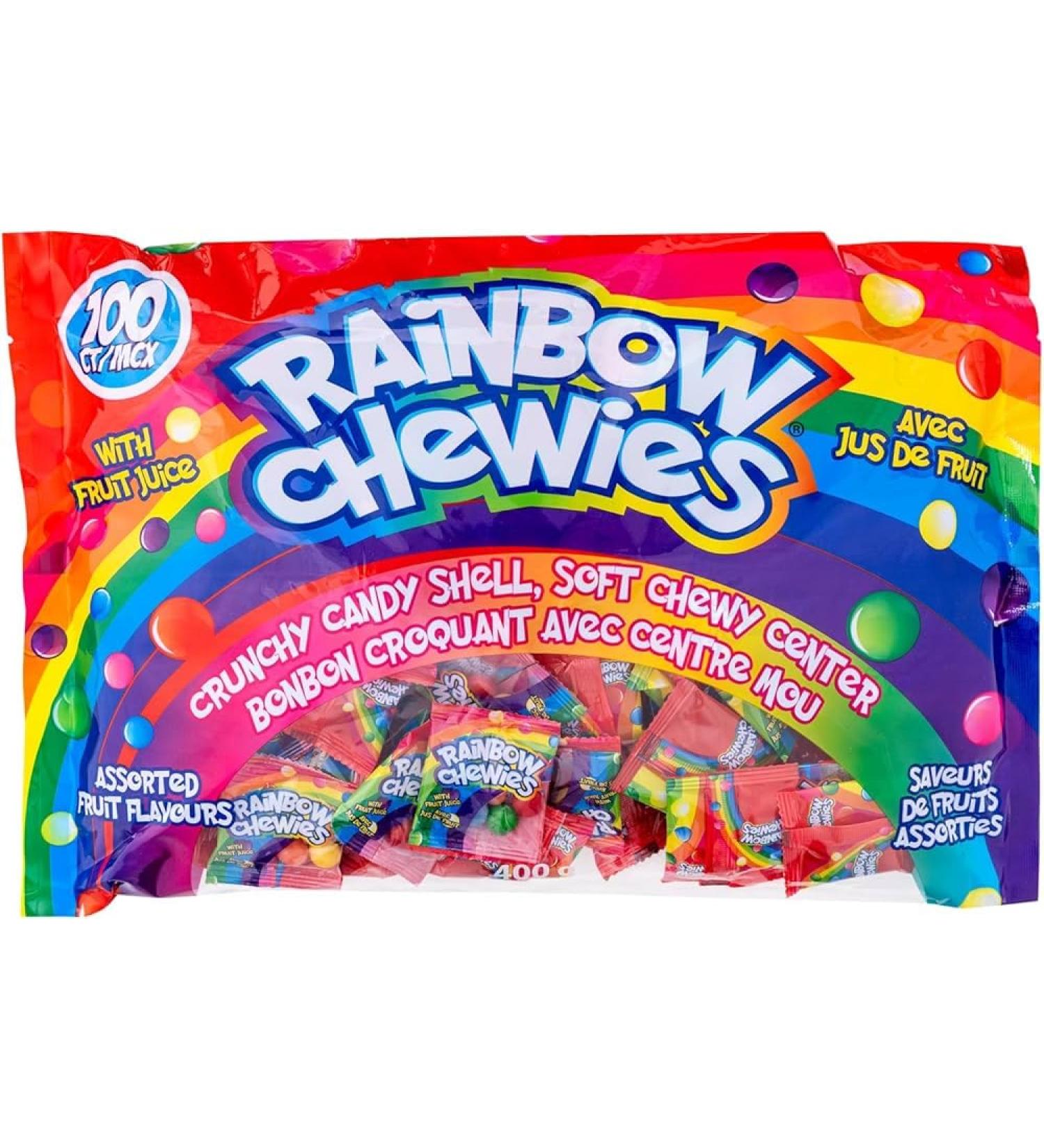 Rainbow chewies candy 100count 400g! assorted fruit flavours crunchy from outside - soft centre
