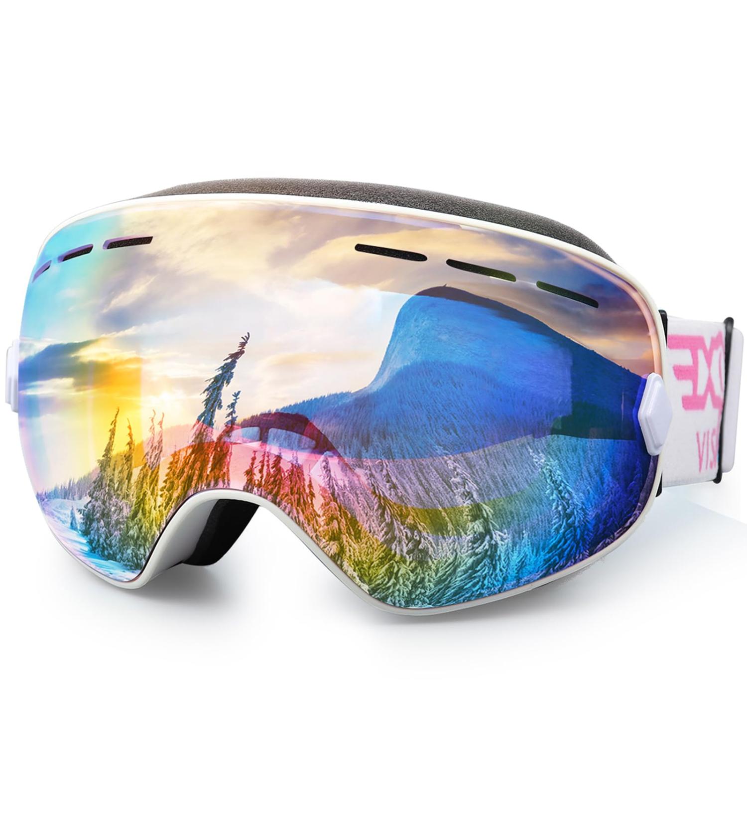 Ex Vision Snowboard Ski Glasses - UV400 Protection Anti-Fog Over Glasses Fit Spherical Lens - Pink for Men Women & Youth - Buy Online on GoSupps.com