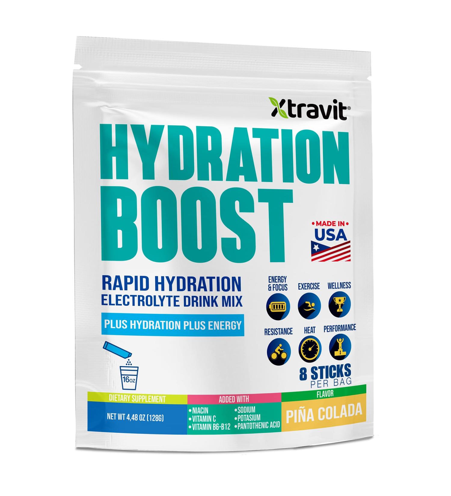 Hydration Boost Electrolyte Powder PINA Colada Instant Drink Mix Packets Electrolytes for Energy Focus & Recovery Hydrate Fast with Clean Ingredients 8 Single Serve Sticks 4.48 oz. Pina Colada 4.48 Ounce (Pack of 1) - Buy Online on GoSupps.com
