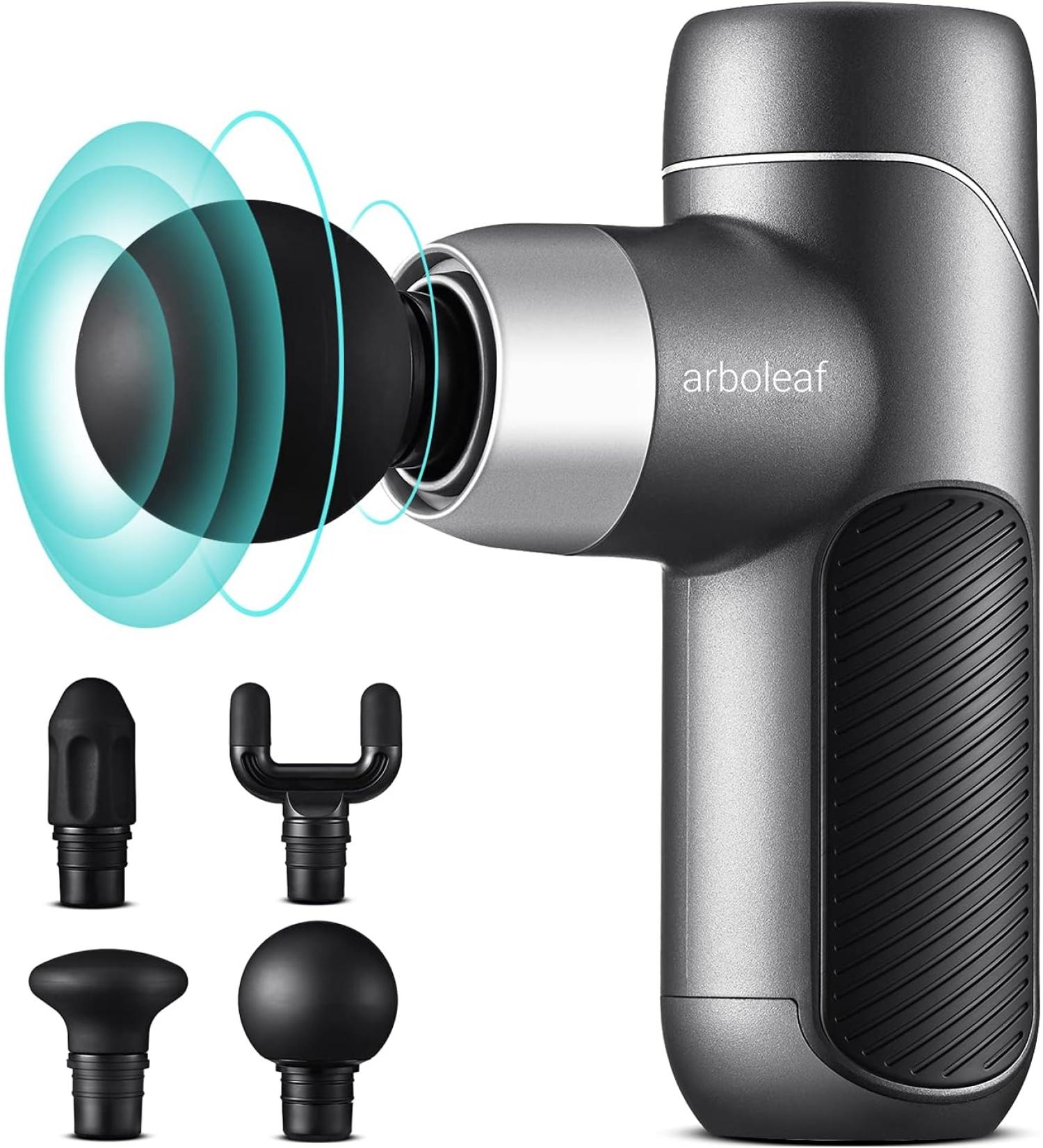 Arboleaf Massage Gun Lightweight Gun with 4 Silicone Attachments 5 Speeds 3000 rpm 2000 mAh USB C Quiet Muscle Gun for Muscle Relaxation - Buy Online on GoSupps.com