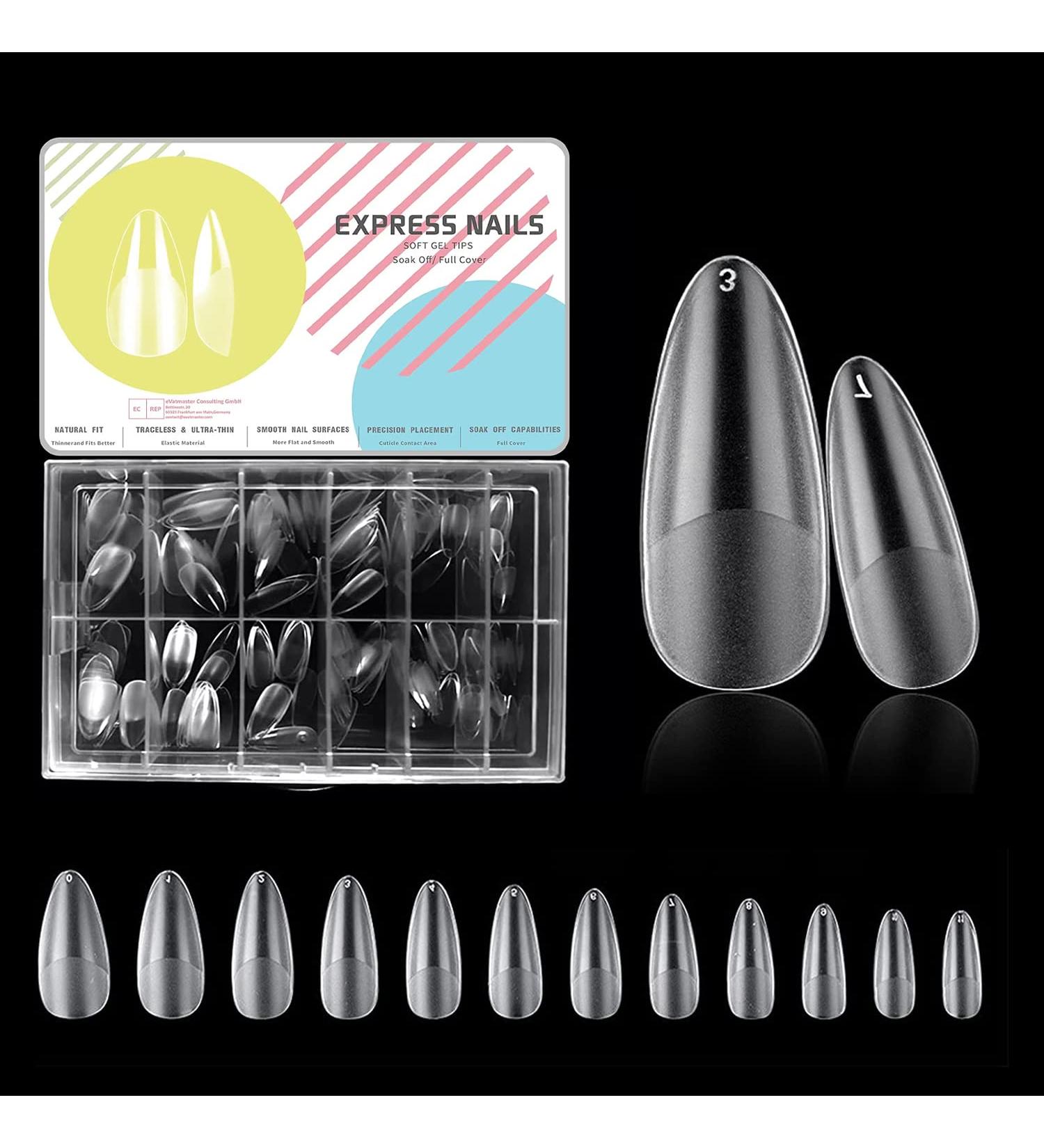 500 Pieces Almond Nail Tips - Acrylic Artificial Nails for Women & Girls | 10 Sizes Medium Polished Tips - Buy Online on GoSupps.com