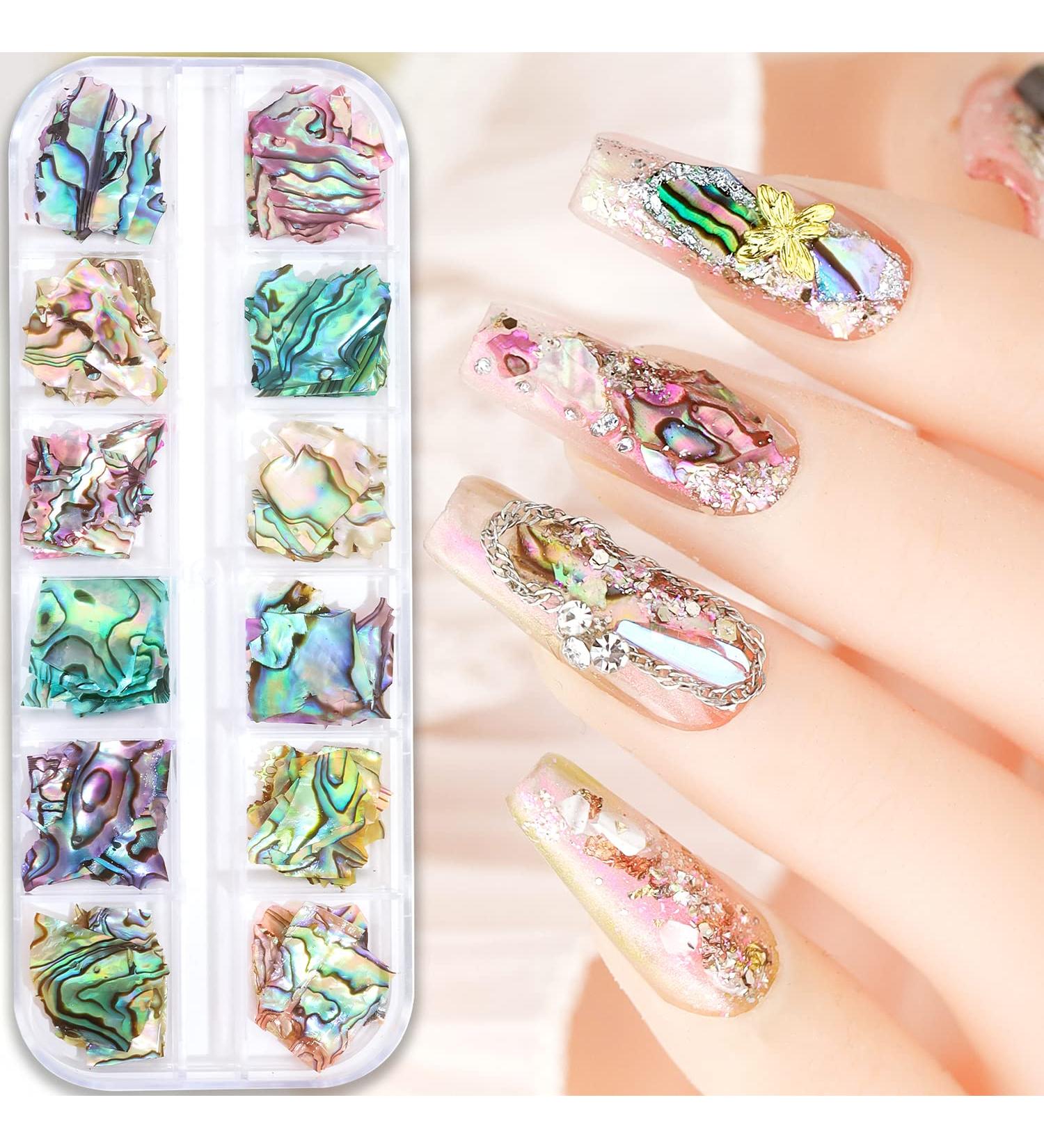12 Grids Sea Shell Nail Art Flakes - Colorful Mermaid Slices for Manicure - Nail Supplies Set for UV Gel - Nail Decorations for Nail Art Design - Buy Online on GoSupps.com