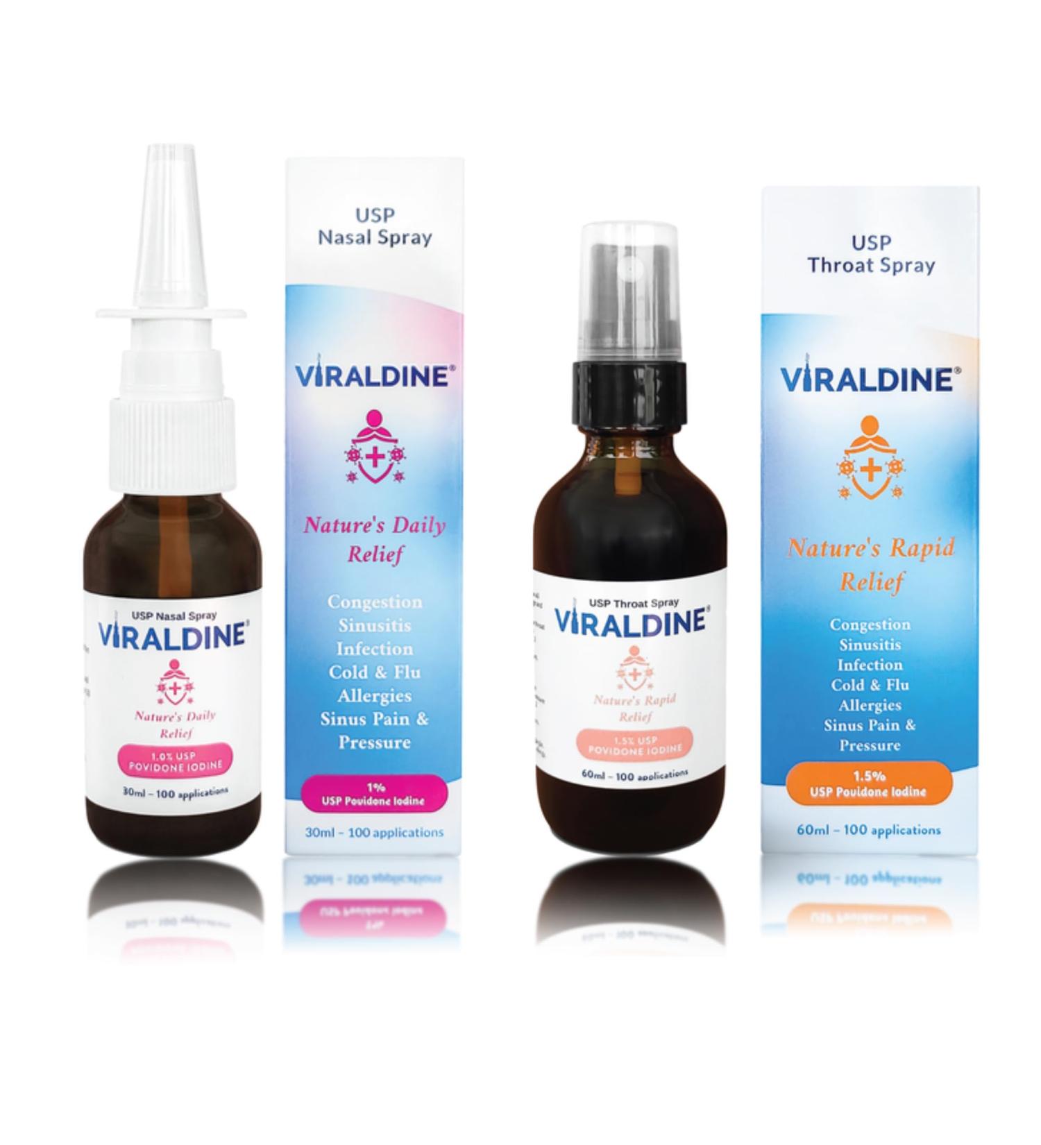 VIRALDINE Immune Health Bundle 1% Nasal Spray & 1.5% Throat Spray Designed for Throat & Sinus Relief - Buy Online on GoSupps.com