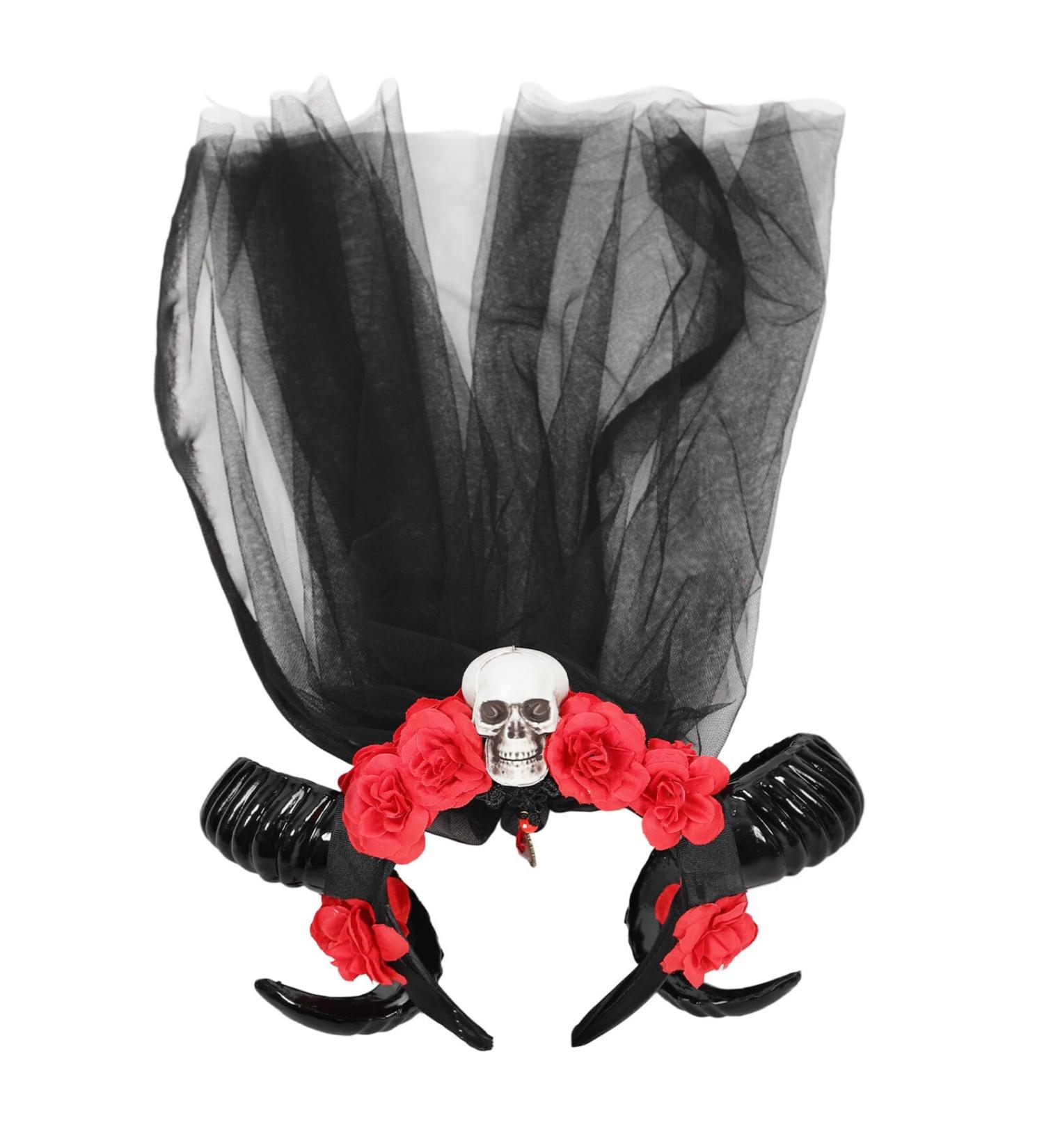 Beaupretty Black Devil Horns Headband Halloween Flower Headband Gothic Sheep Horn Headband Ram Horns Headpiece for Party 62.00X28.00X11.00CM Black 2 - Buy Online on GoSupps.com