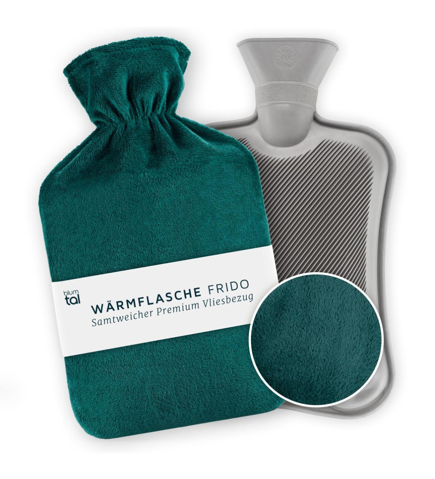 Blum Valley 1.5L Baby Heat Bottle - Washable Soft Fleece Hot Water Bottle for Children - Eco-Friendly Natural Rubber - Green Fluffy Bed Bottle - Buy Online on GoSupps.com