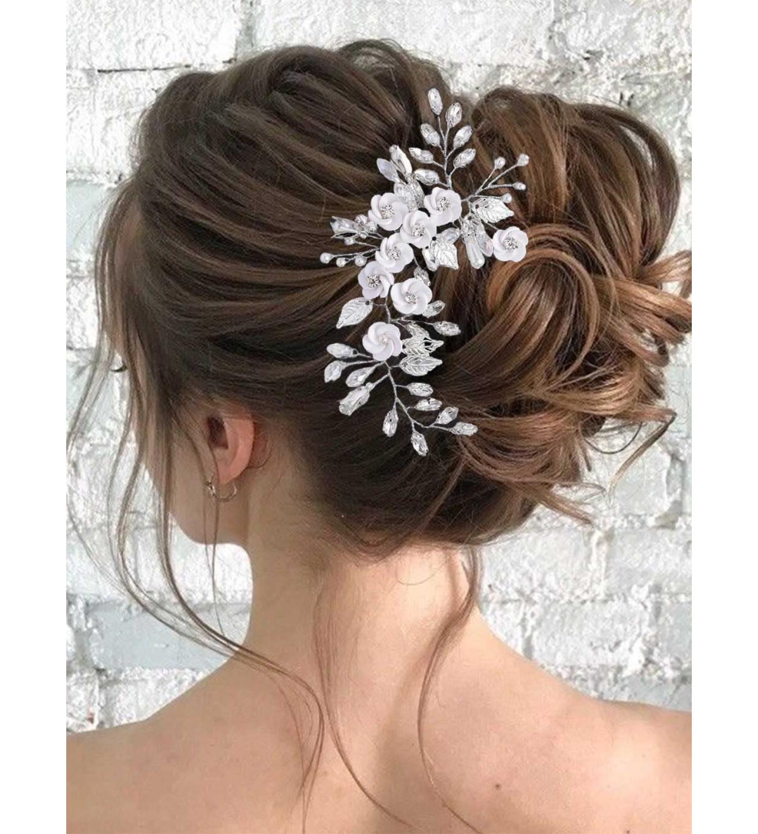 Crystal Flower Vine Wedding Hair Piece - Silver Bridal Headpiece for Women and Girls - Buy Online on GoSupps.com