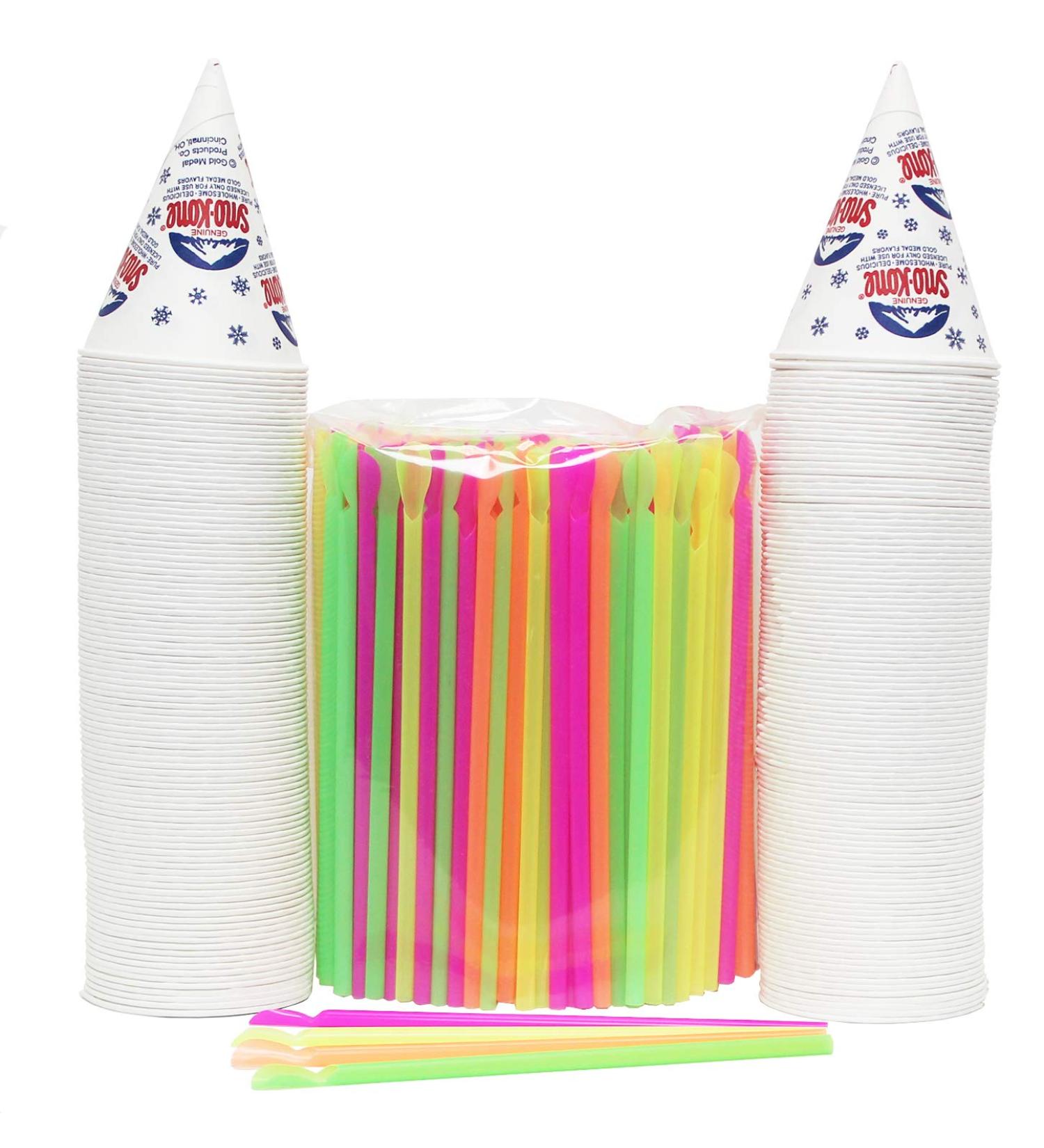 200 Snow Cone Cups 6 Oz and 200 Spoon Straws 400 Piece Set - Buy Online on GoSupps.com