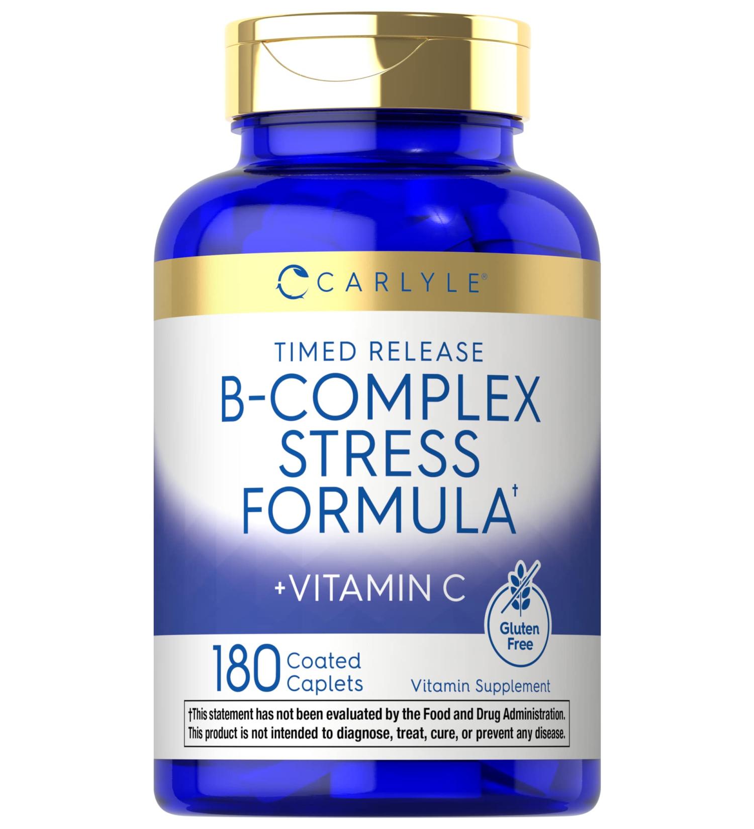 Carlyle B Complex Stress Vitamin Supplement 180 Caplets with Vitamin C | Non-GMO & Gluten Free - Buy Online on GoSupps.com