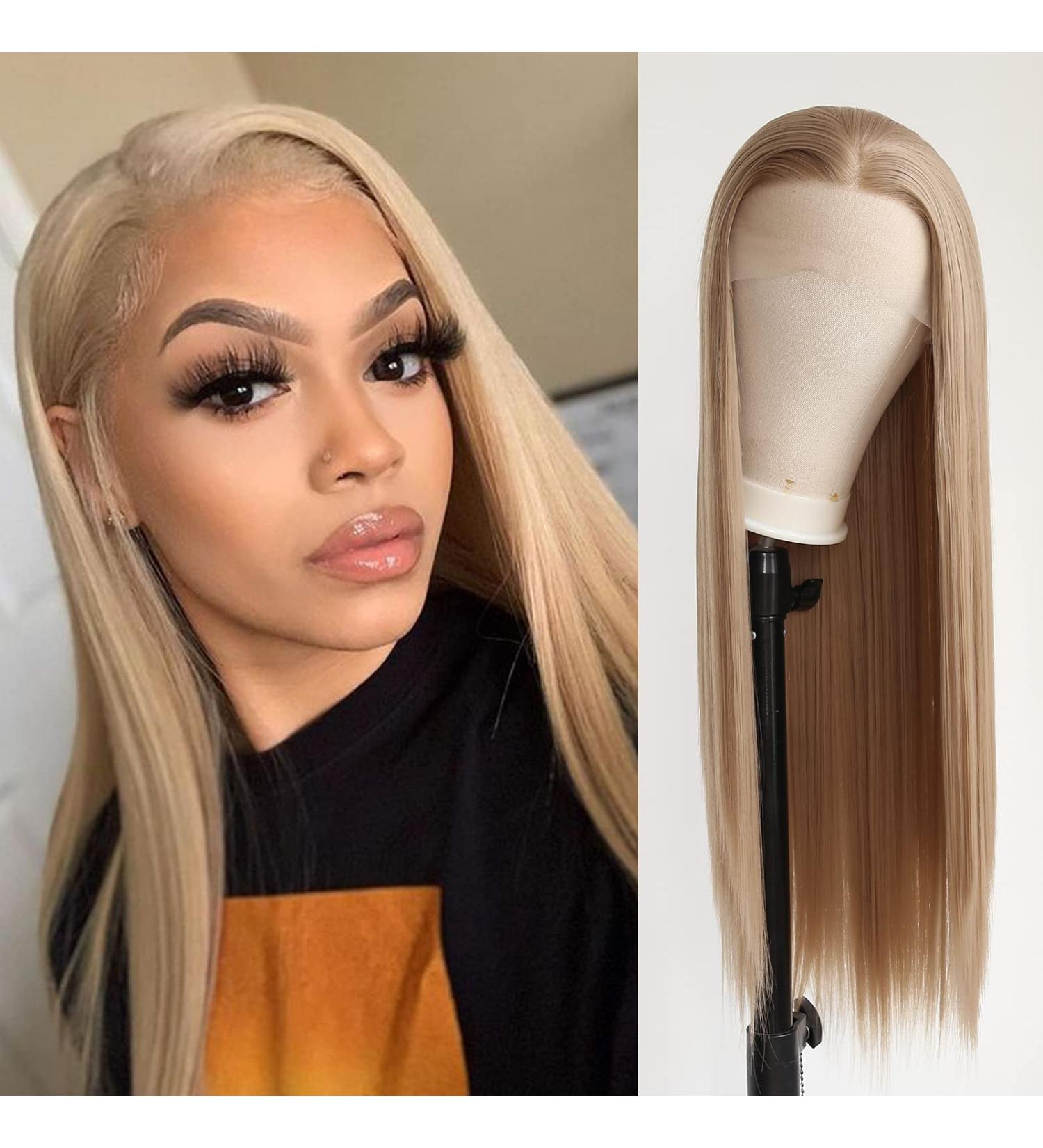 Tawarm Honeyblond Light Brown Synthetic Lace Front Wig for Black Women - Long Smooth Hair Natural Middle Part Perfect for Cosplay & Everyday Use | 33x7.6 cm Hand-Bound - Buy Online on GoSupps.com